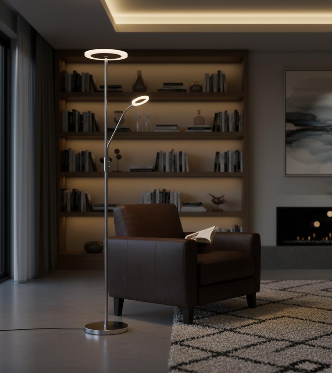 BEL AIR HOME - Lámpara de Pie de Salón Led 26W+6W con Dimmer, BAYANI 3000K 4000K 6500K, Diseño Moderno en Metal, Protección Ocular y Altura de 179cm (PLATA)