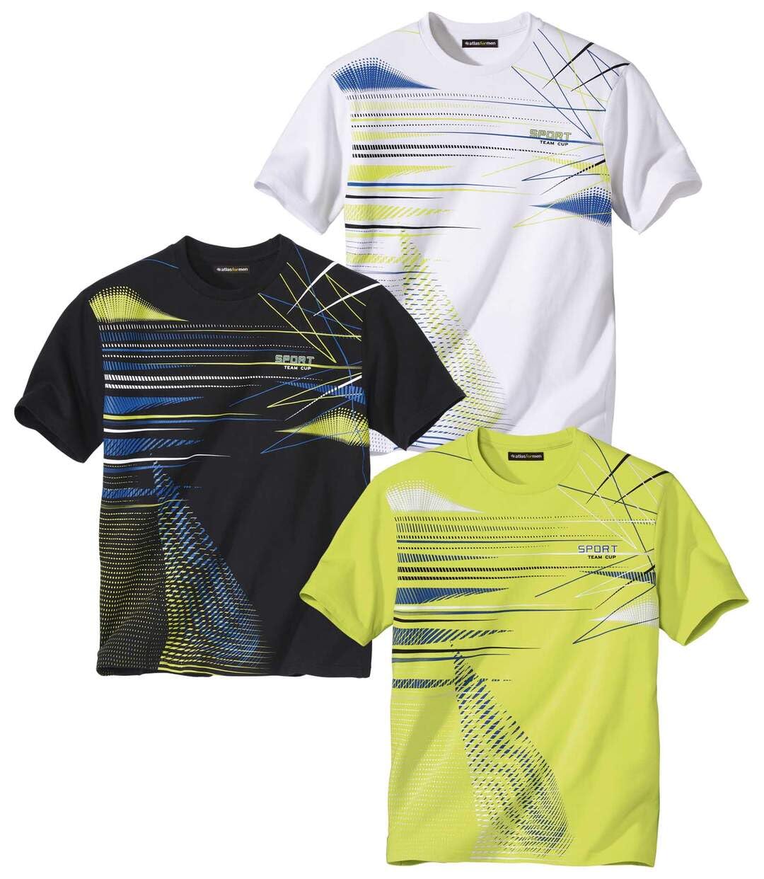 ATLAS FOR MEN - Pack of 3 Men's Graphic Printed T-Shirts - Black Green White - 3XL