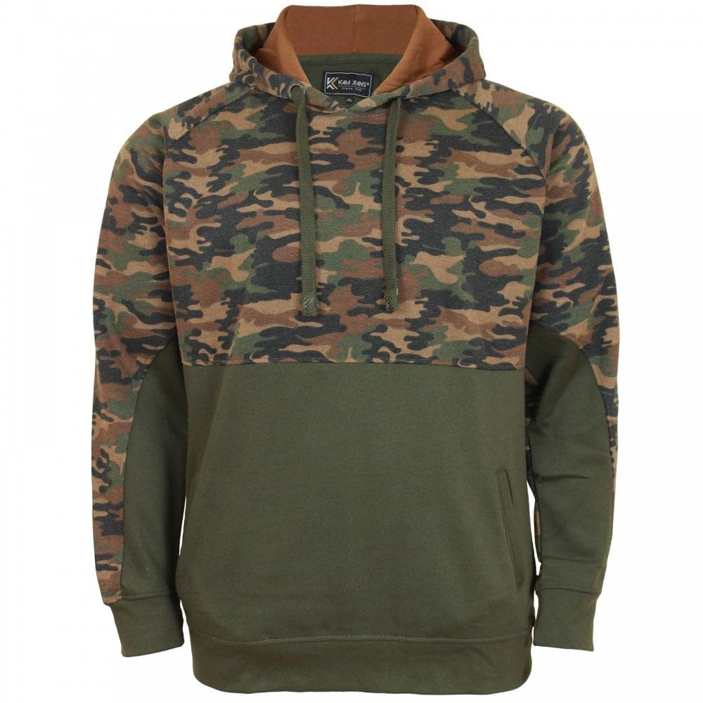 Kam Camo Panelled Hoodie Khaki Kingsize Mens Pull On 5XL (7036B)