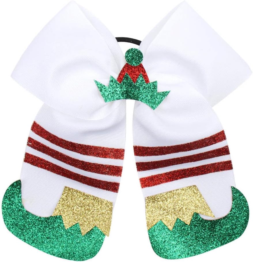 nqyuo Christmas Cheer Bows Girls Ponytail Holders Christmas Cheerleading Hair Rope NDC03 (White)