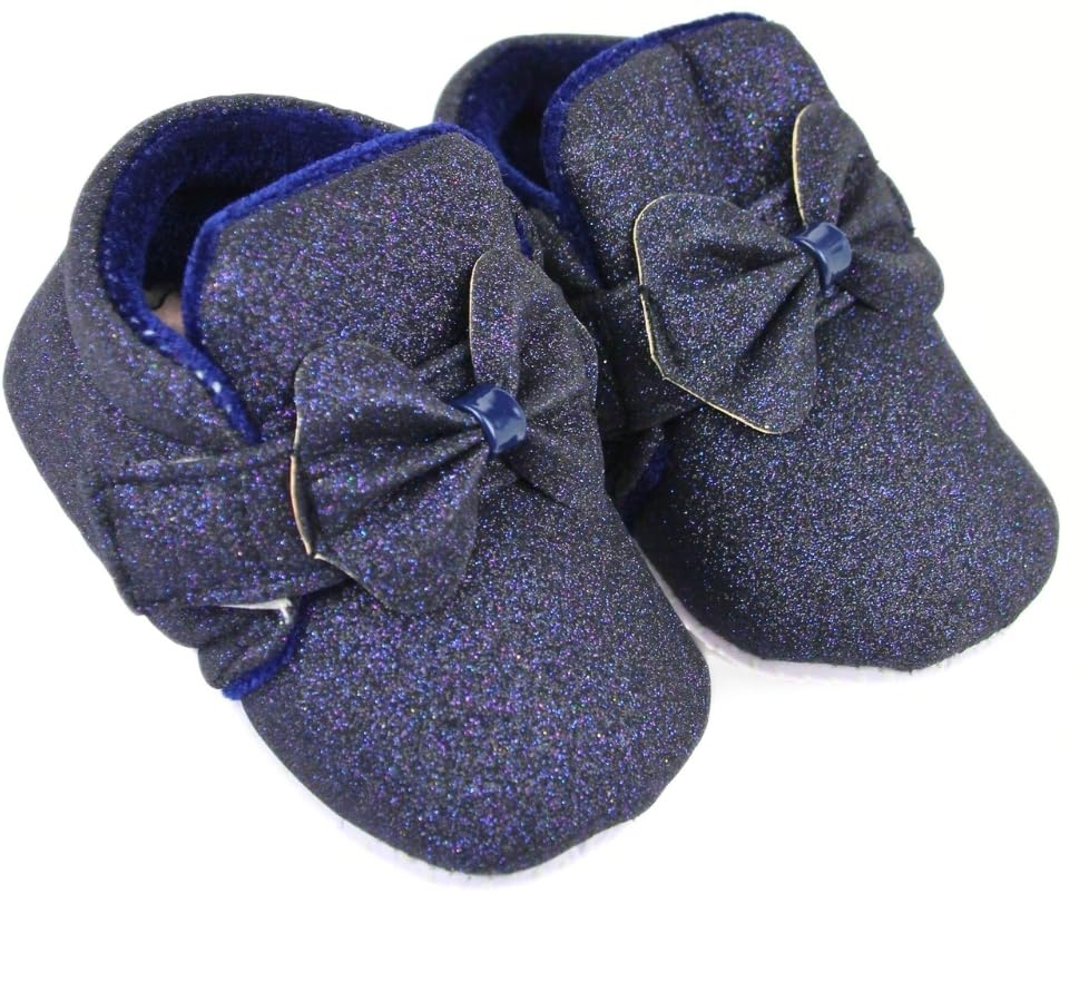 Image of Neska Moda 6 To 12 Months Baby Girls Cotton Hook & Loop Bow Booties -BT1766