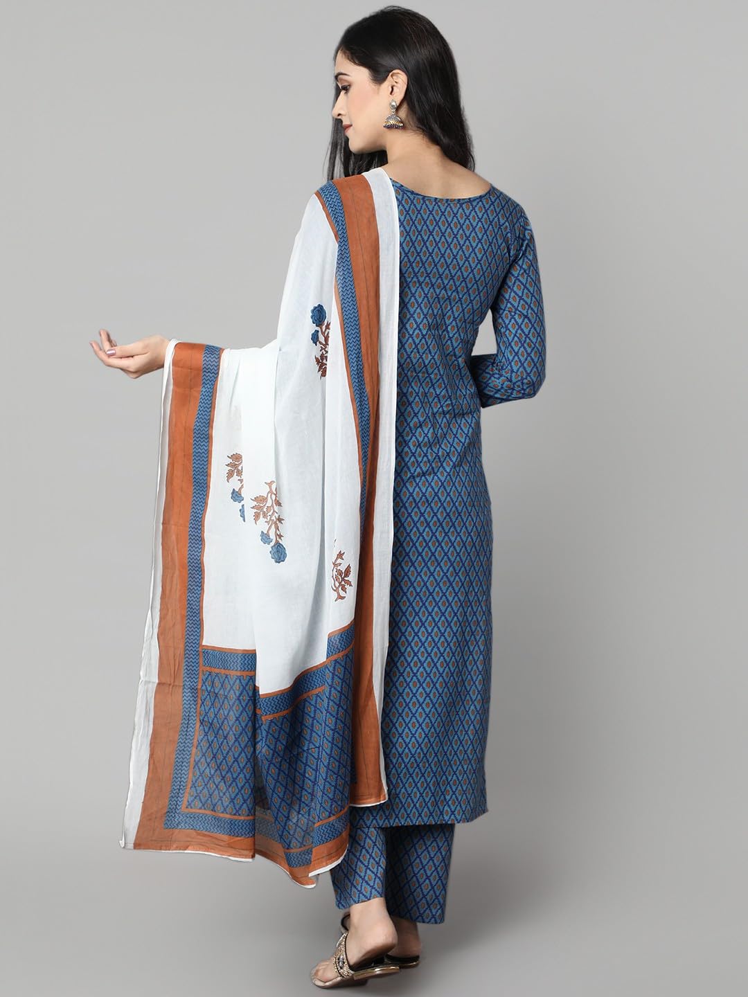 Kurta Set für Frauen mit Dupatta formelle Party Wear Kleid indische Kleidung Casual Silk Blend Tunika Tops - Blau