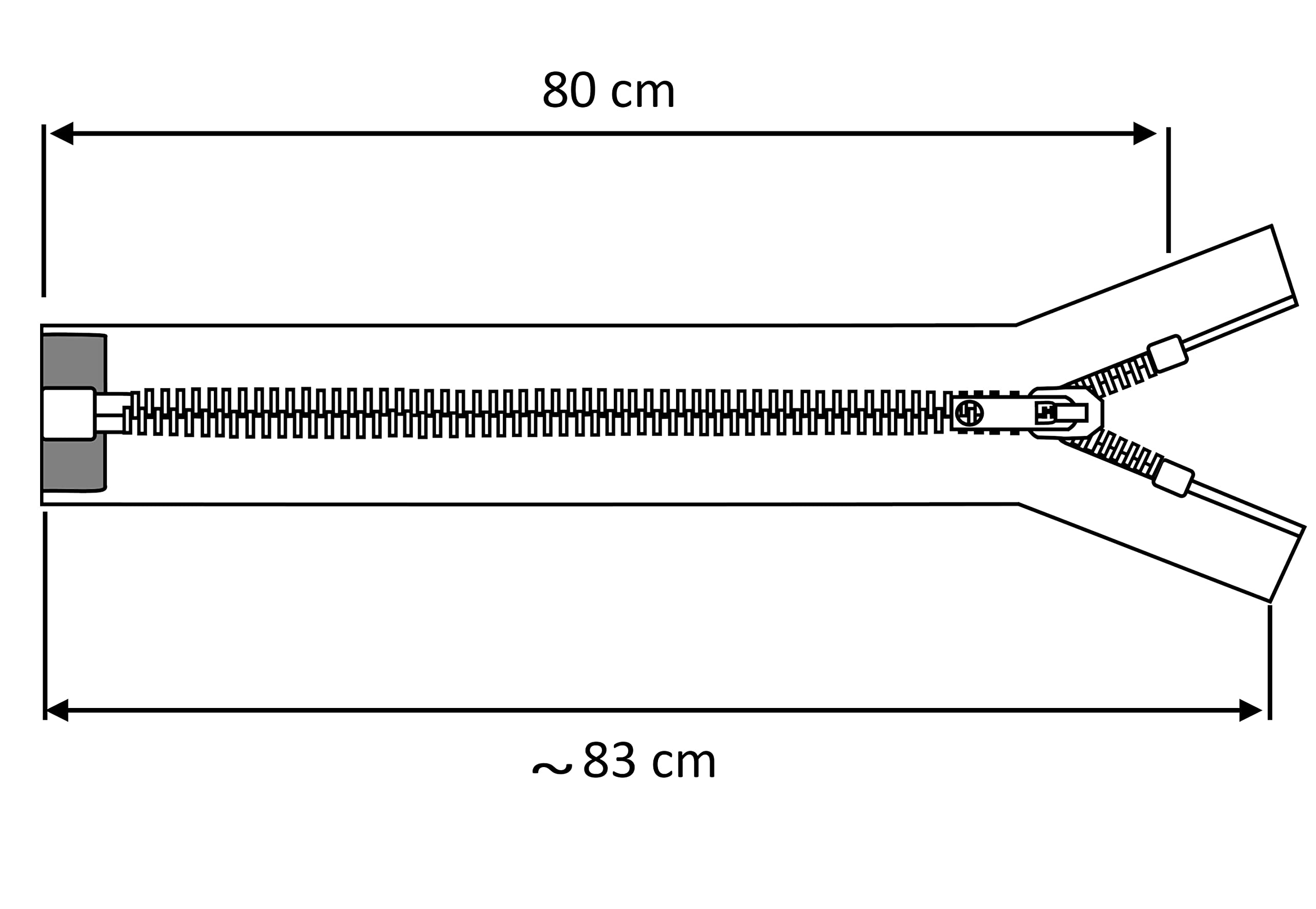 90cm rits dubbel deelbaar zwart kleur 580