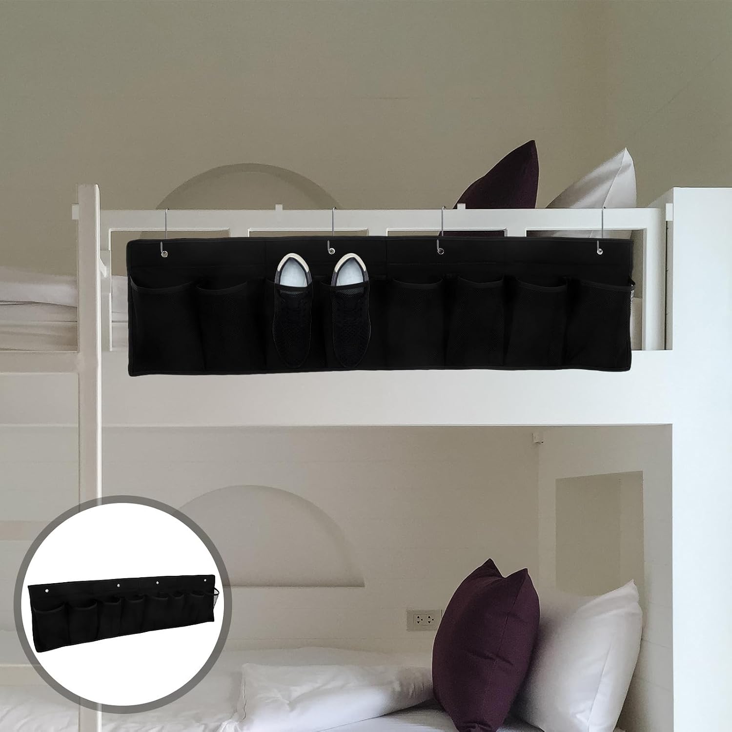 Bedside Hanging Shoe Organizer 8 Grid Non Woven Fabric Black