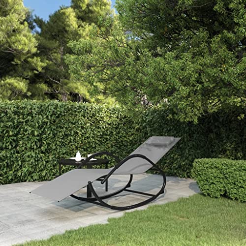 JHQHSM Tumbona mecedora gris de acero y textileno con superficie ergonómica y cojín extraíble para mayor comodidad, muebles de jardín resistentes y inoxidables