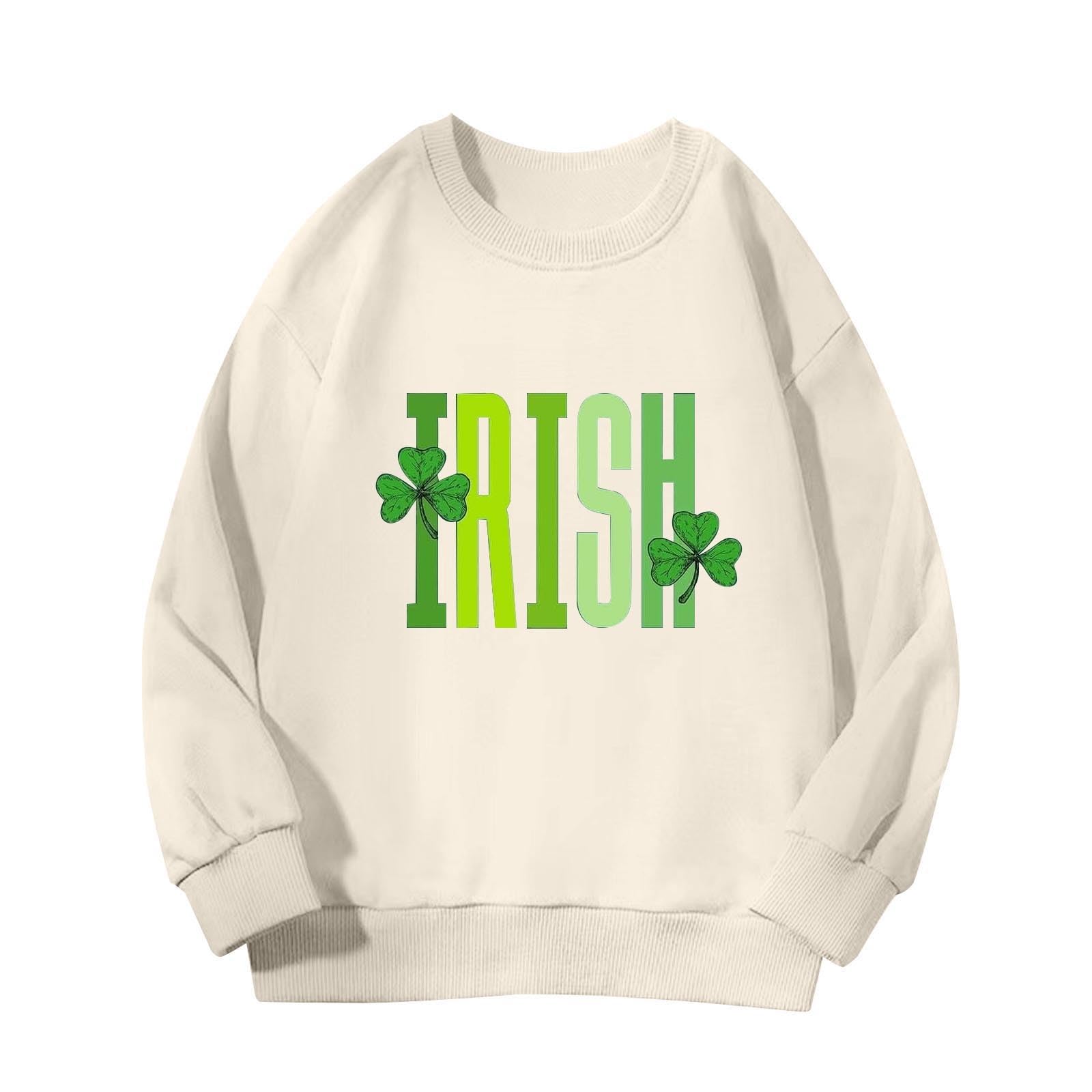 St Patrick's Day Kids Boys Girls Sweatshirt Pullover Shirts Crewneck Long Sleeve Sweater Tops (Beige, 3-4 Years)