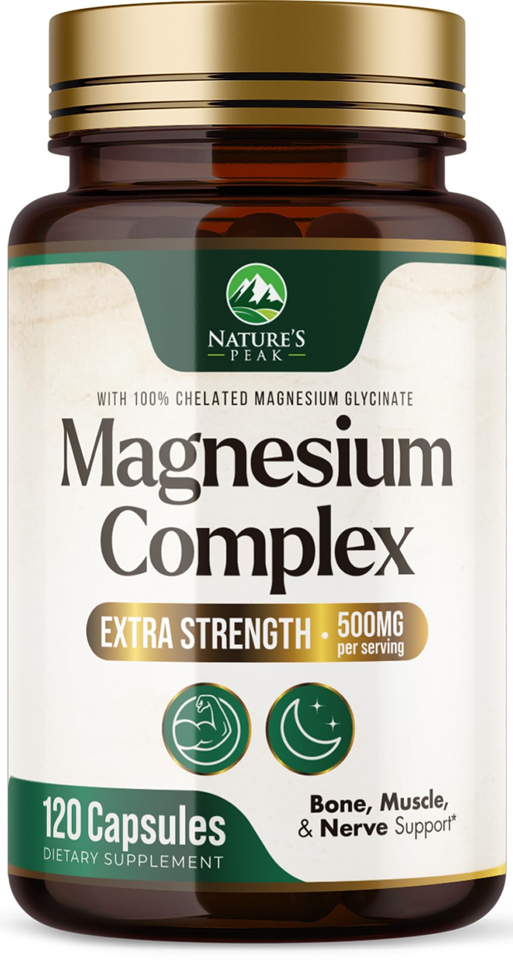 Magnesium Complex Supplement - Magnesium 500mg Per Serving - High Absorption Blend of Glycinate, Citrate, Malate, Oxide - Supports Sleep, Muscle, Bone, Heart Health - Bottled in USA - 120 Capsules 120 Count (Pack of 1)