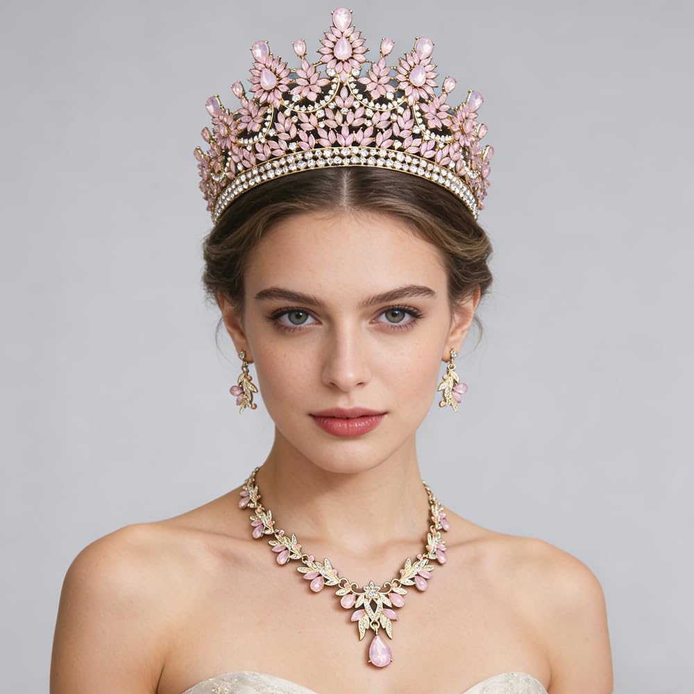 Crowns and Tiaras Jewelry Set for Women.Wedding Crown and Necklace Earrings Birthday Party Pageant Bridal Jewelry Sets Costume Tiara Accessories