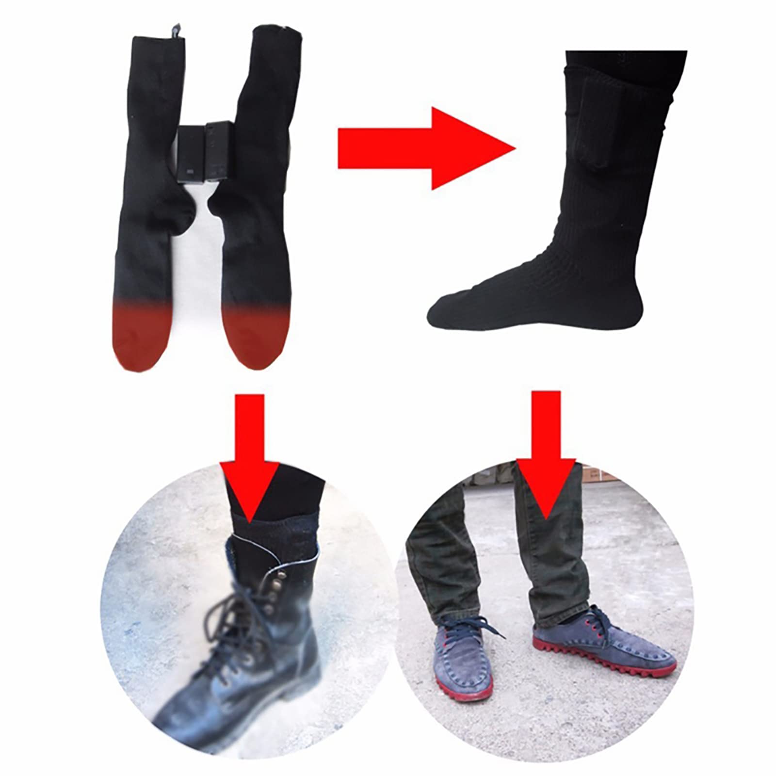 Chaussettes Chauffantes Rechargeables Alimentées par Batterie Coton Thermique Hiver Temps Froid Chauffe-Pieds pour la Randonnée Chasse Pas de Piles