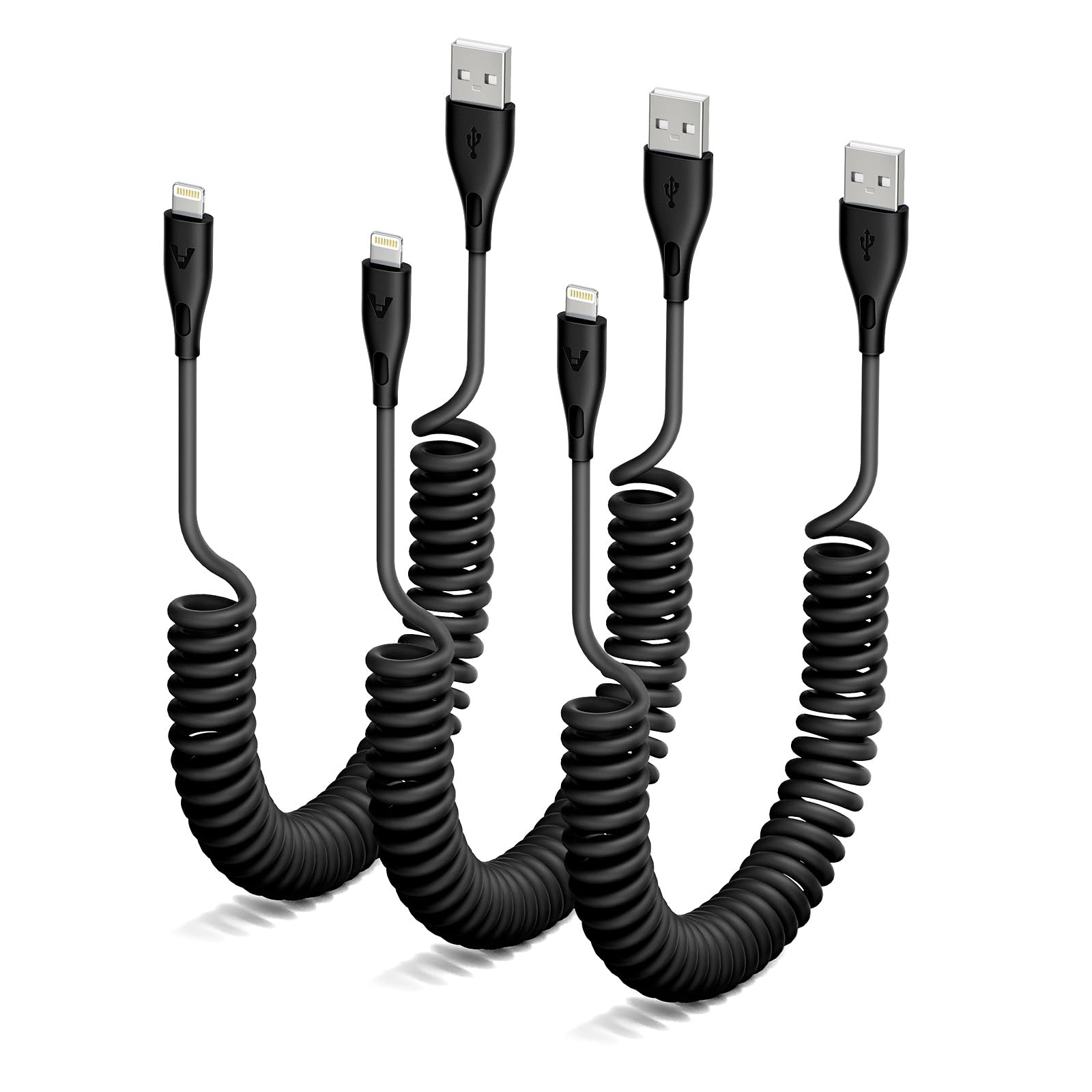 Coiled Lightning Cable, 3Pack 3FT iPhone Charger for Car [Apple MFi Certified] USB A to Lightning Cord Compatible with iPhone 14/13/12/11 Pro Max/XS MAX/XR/XS/X/8/7/Plus/6S iPad/iPod - Black