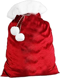 Buystarget XXL Christmas Santa Sack Extra Large (100x75cm) Velvet Santa Sack with Satin Drawstring, Pom Poms, Soft Fur Durable Xmas Bag Stocking Filling Gift Bag Santa Claus Costume X-Mas Decoration