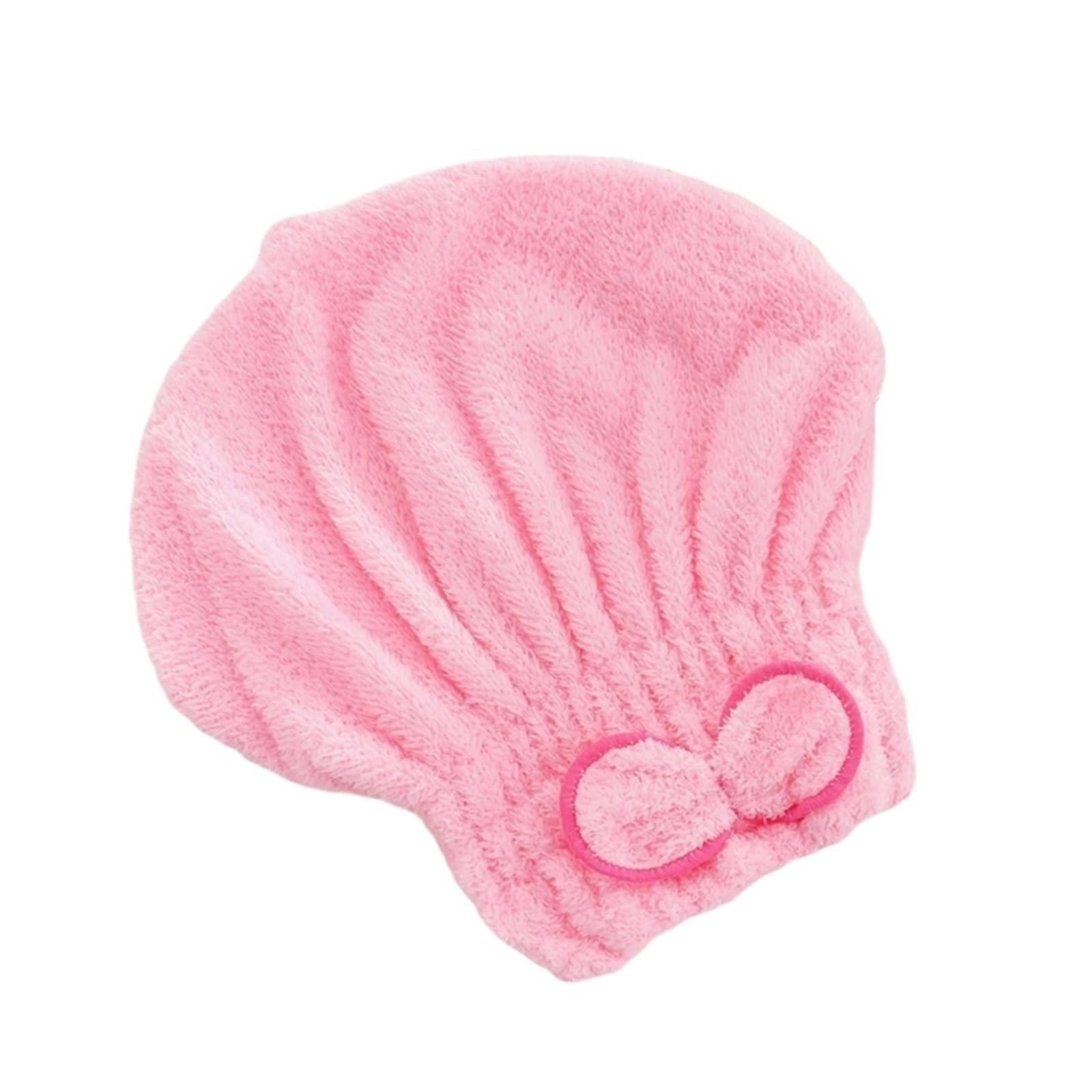 Bonnet pour cheveux secs en velours de corail rose serviette absorbante à nœud