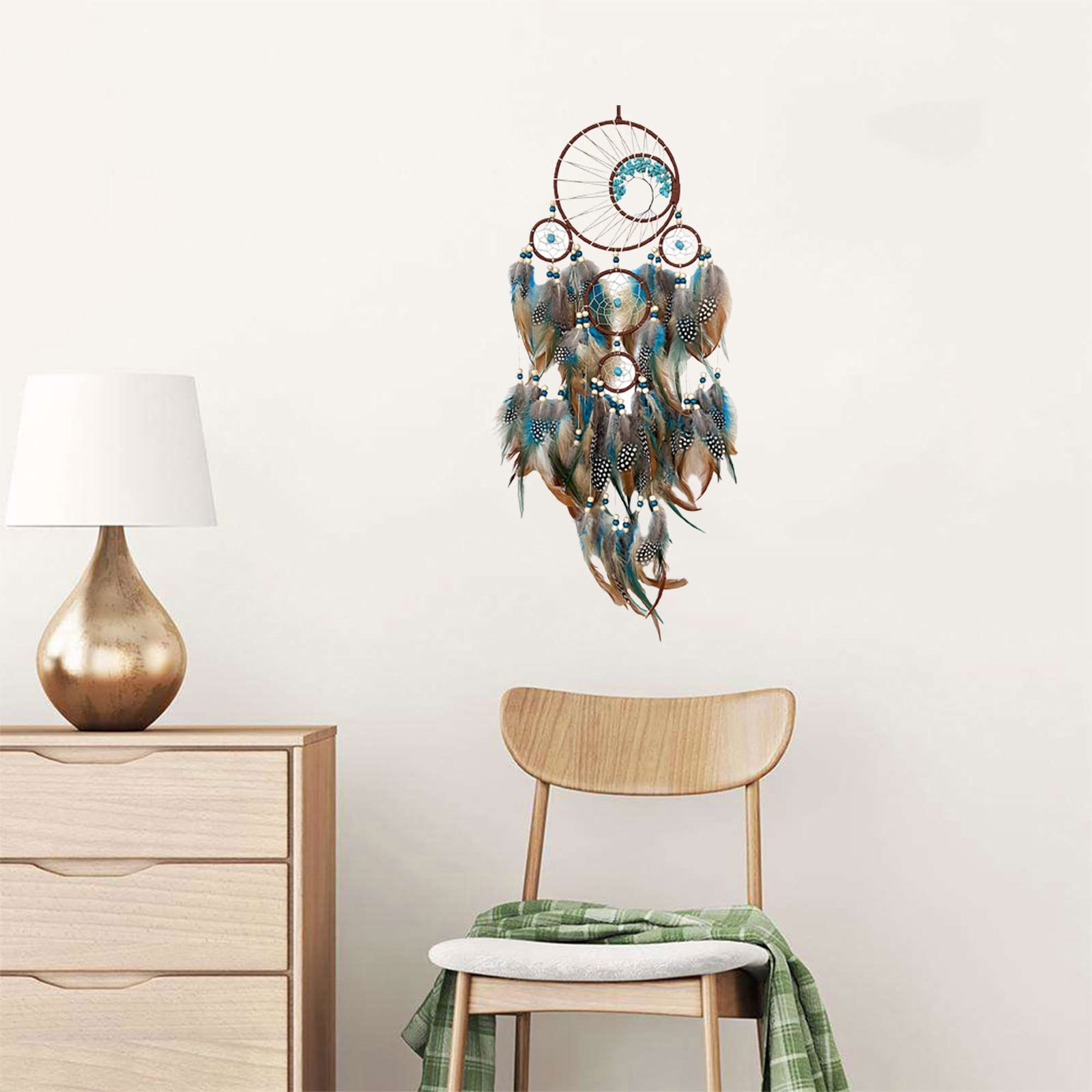 Traumfänger, Lebensbaum-Feder, handgefertigter Feder-Anhänger for Zuhause, Schlafzimmer, Raumdekoration, Auto-Anhänger, Ornamente, Traumfänger, groß