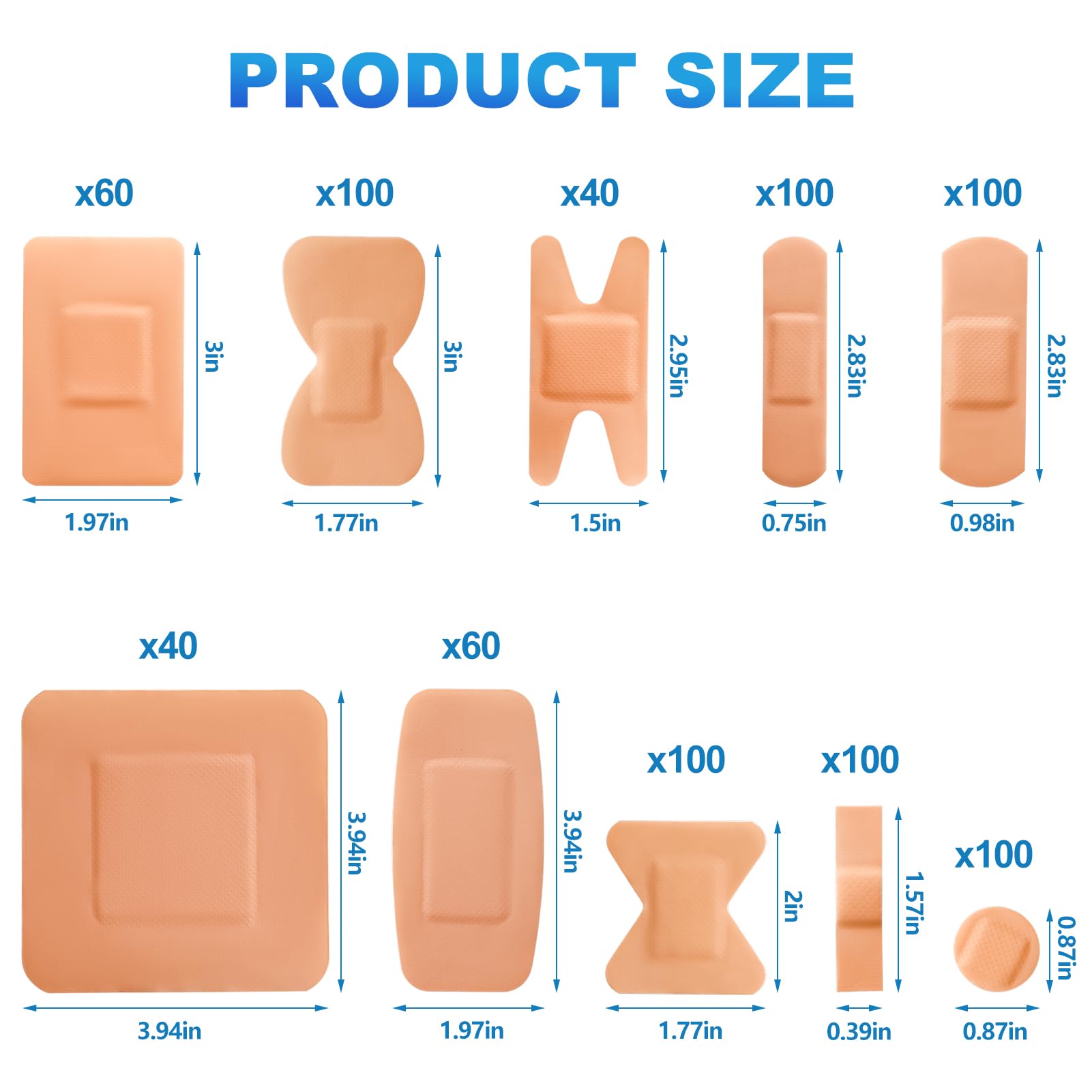 Bandagen, verschiedene Packungen, 800 Stück, sortiert, große selbstklebende Fingerspitze, wasserdicht, atmungsaktiv, für Erste Hilfe und Schutz von Wunden (10 Stile)