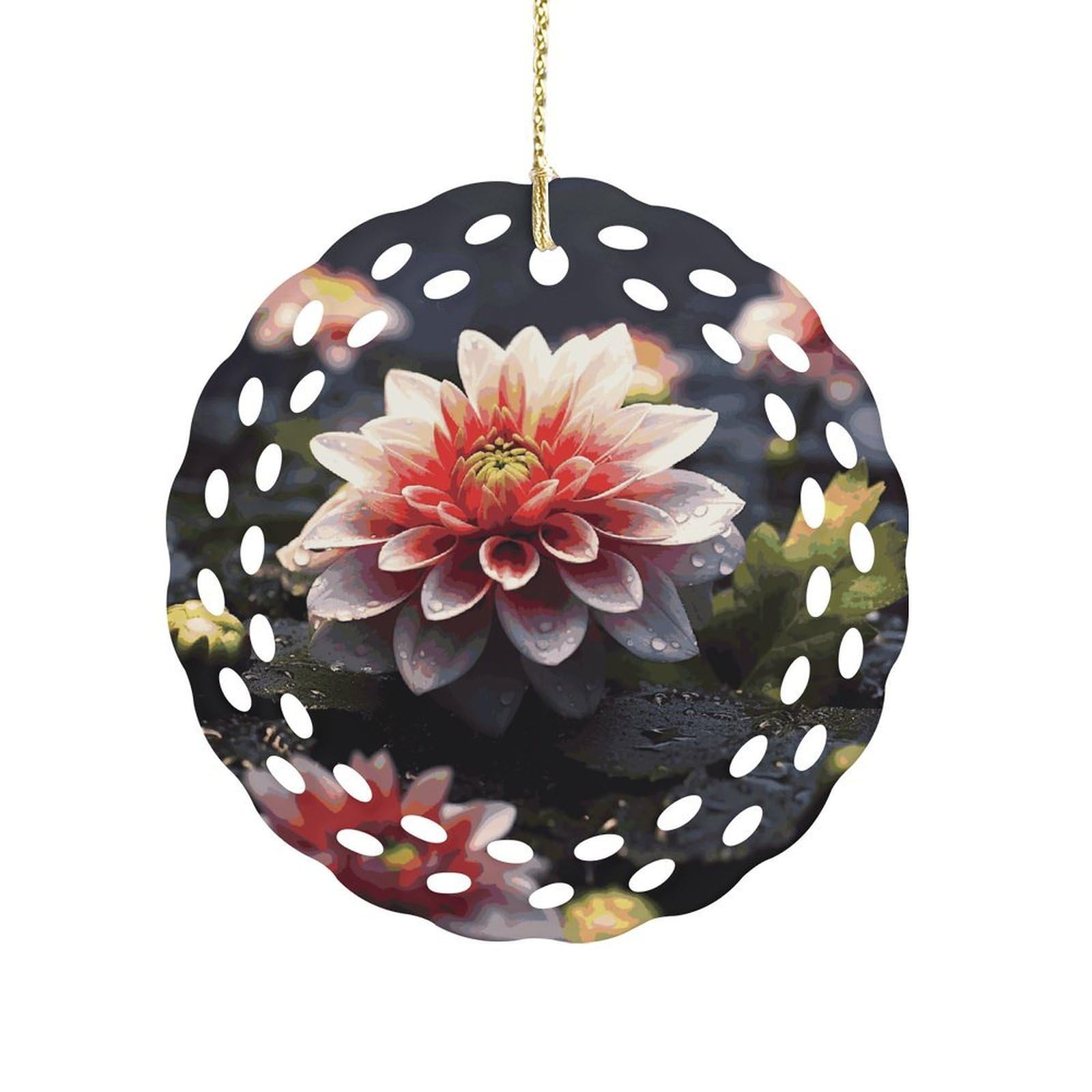 Fodpand Women's Style Flower1 Ceramic Ornament For Home Decor 3.2" Round Tree Decoration Christmas Ornaments For Men Double-Sided Design