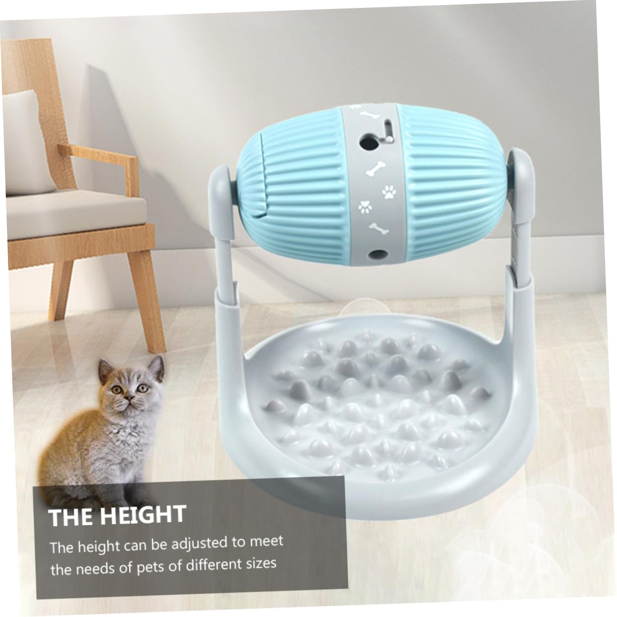 Dispensador De Comida Lento Rodillo Interactivo Ajustable, Juguete para Masticar para Perros y Gatos, Material Duradero, Color Azul, Estimulador De Alimentación y Entretenimiento Doméstico