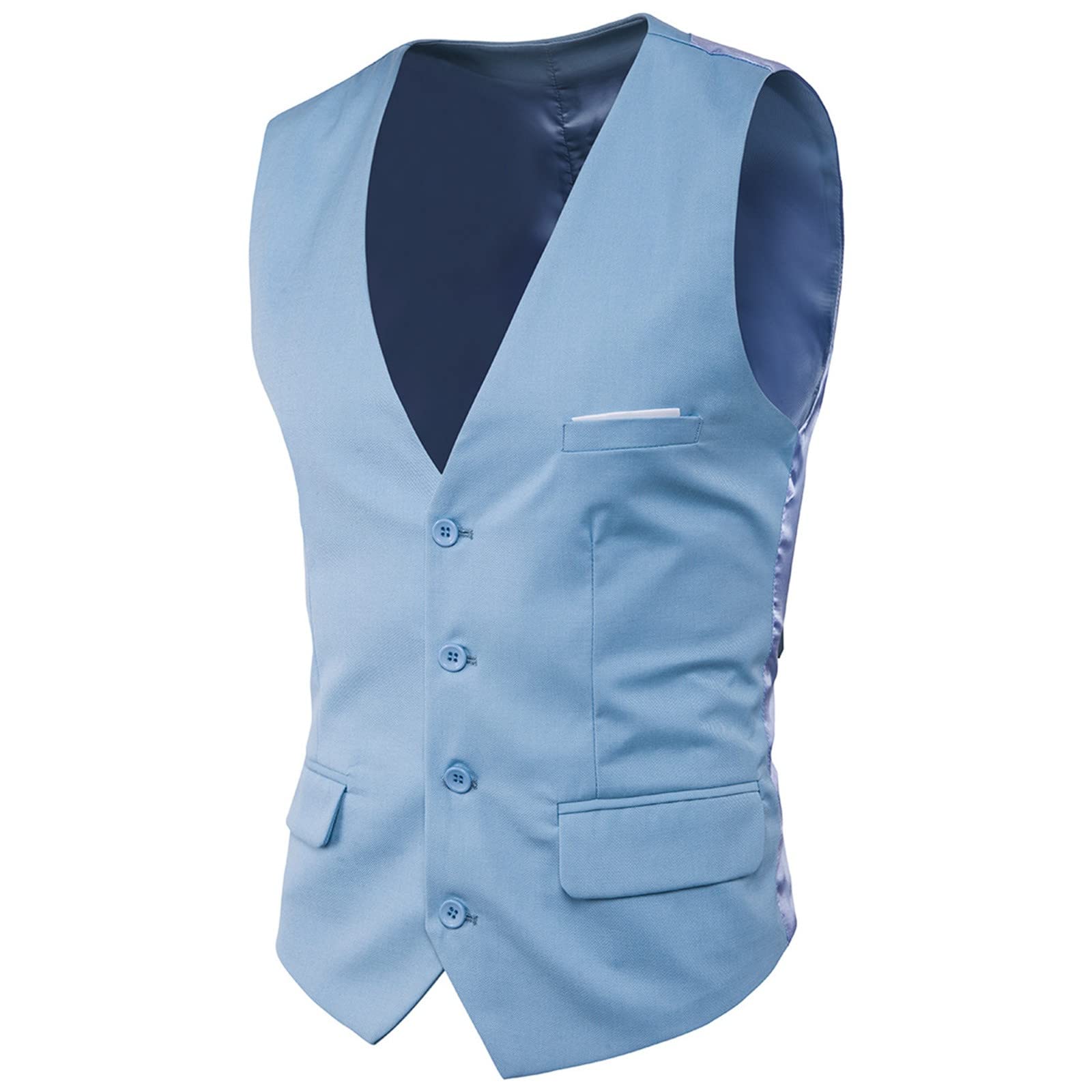 Gilet da uomo formale, classico, senza maniche, con abbottonatura, slim fit, in diversi colori, elegante, per matrimoni