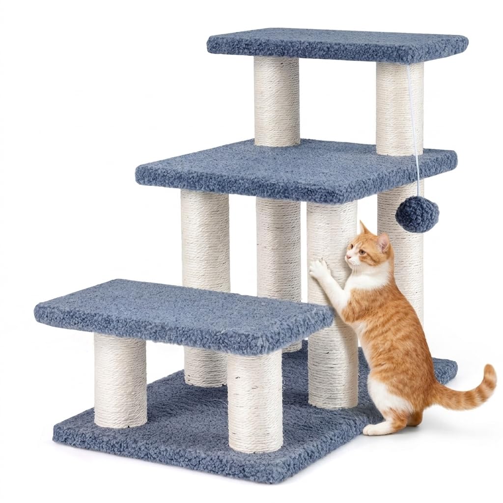Maxmass Pet Stairs, Pet Climber Ladder with Soft Surface (Blue, 3 Step)