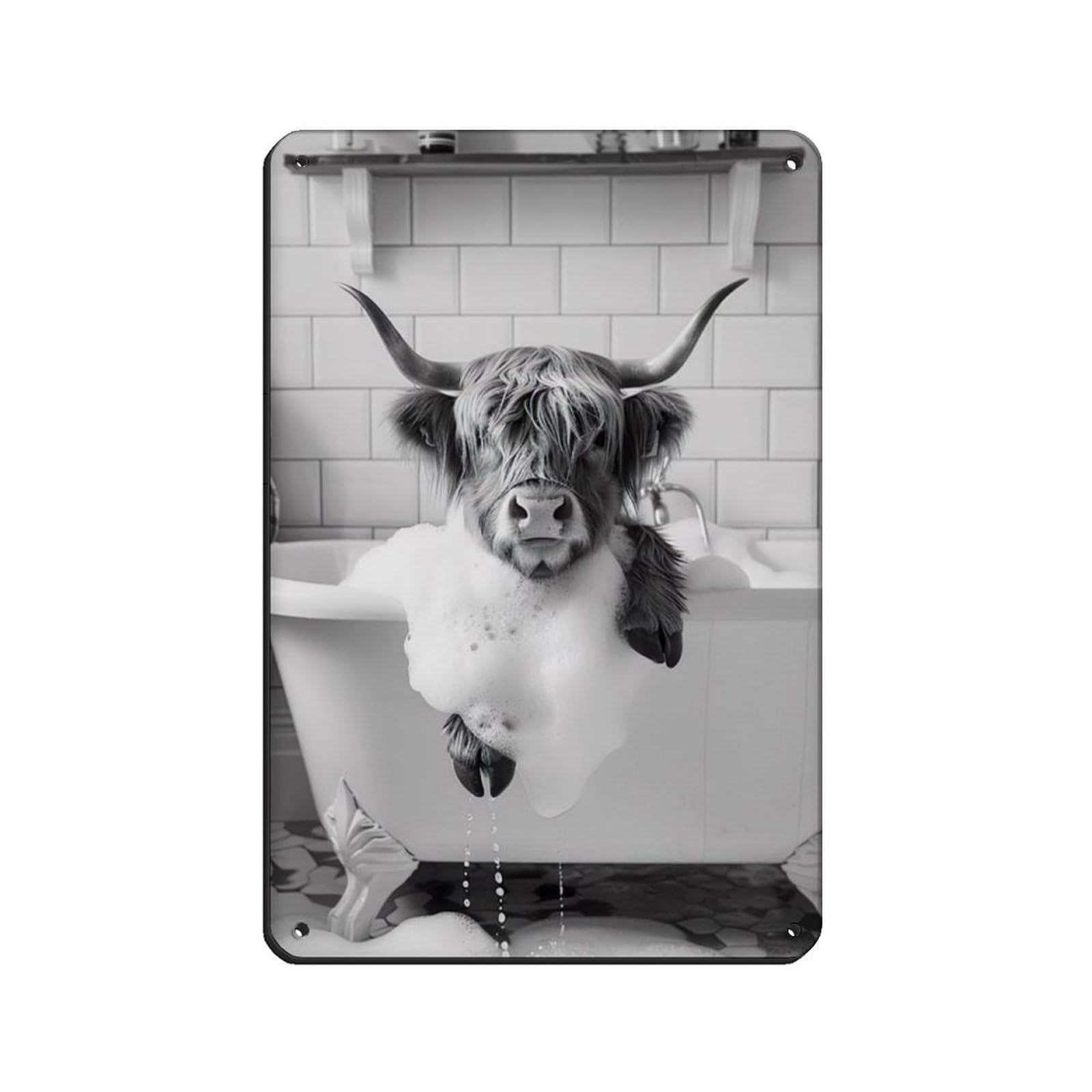 Highland Cow in The Bathtub, Funny Animal Poster (3) Retro Poster Metal Tin Sign Chic Art Retro Iron Painting Bar People Cave Cafe Family Garage Poster Wall Decoration 8x12inch(20x30cm)