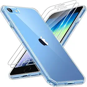Capa para iPhone SE 2022/2020/8/7 com Proteção Militar, Não Amarela, 2Películas de Vidro Temperado, Slim e Fina, Protege contra Quedas, Alta Durabilidade, Design Transparente