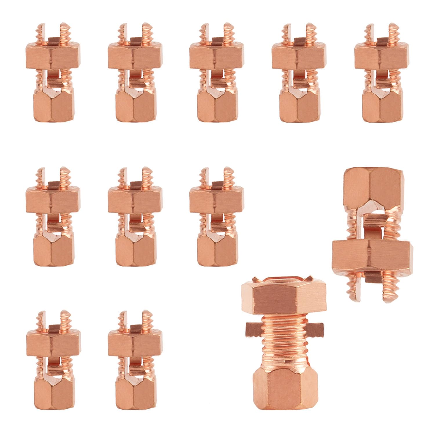 Paquete de 12 conectores de pernos divididos de cobre sólido para cables desnudos de 6 AWG, valla eléctrica y unión industrial (TJ-16)