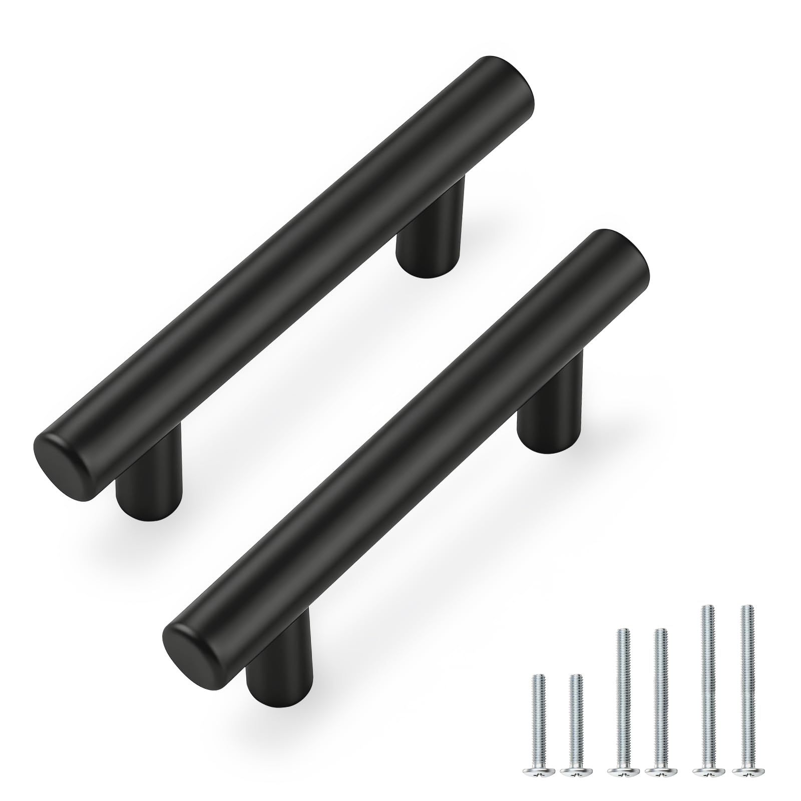 PinLin 30 Pack Kitchen Door Handles 64mm Hole Centre Flat Black Cabinet Handles Stainless Steel Cupboard T Bar Handle