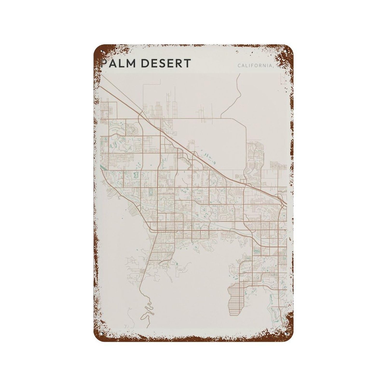 xiaoxiaoshen Palm Desert Map California Travel Gift Minimalist Wall Decor Art Metal Tin Poster Modern Home Decor Art Home Bar Shop Decorations Vintage Sign 30x20cm