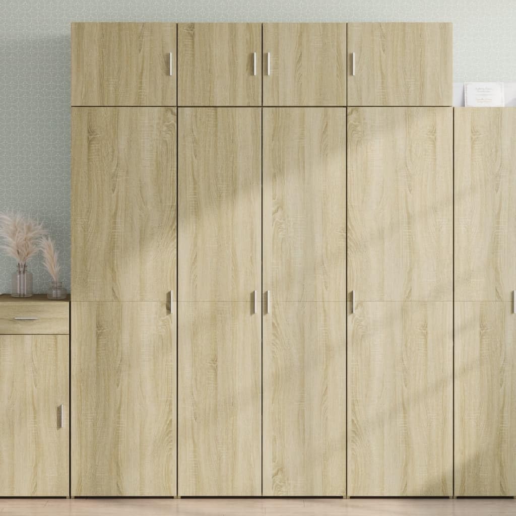 Wysoka szafka z drewna dębowego Sonoma 80 x 42,5 x 185 cm, stabilna szafka z dużą ilością miejsca do przechowywania i uchwytami, uniwersalna jako komoda lub kredens do salonu i sypialni
