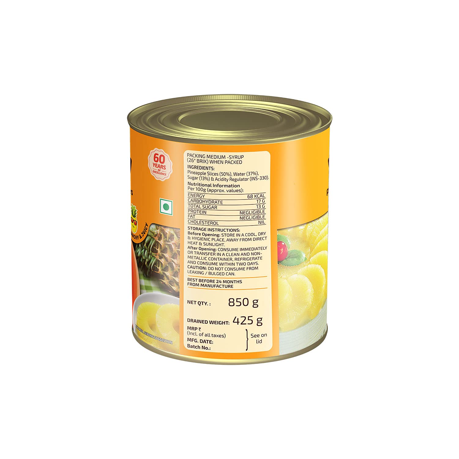 MORTON Canned Pineapple Slices | Canned Fruits | IN Suger Syrup | Crunchy & Juicy | Tasty & Healthy - 850gm (Pack of 2) - Image 2 thumbnail