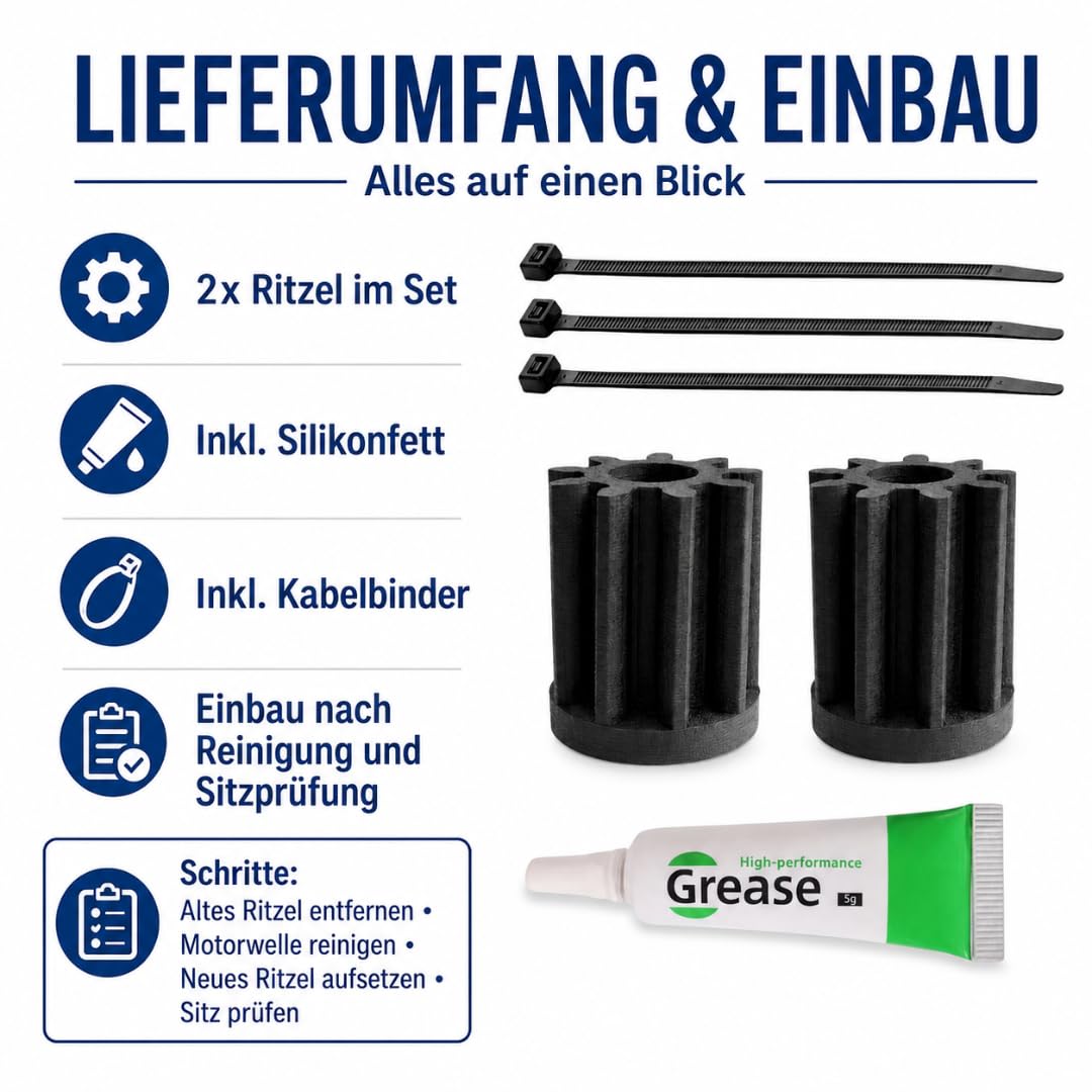 Ritzel Set passend für Thermomix TM5 TM6 – 2 Stück Verriegelungsmotor Zahnräder aus strapazierfähigem ASA, Ersatzritzel für Fehler C153 C148 C142, inkl. Fett und Kabelbinder