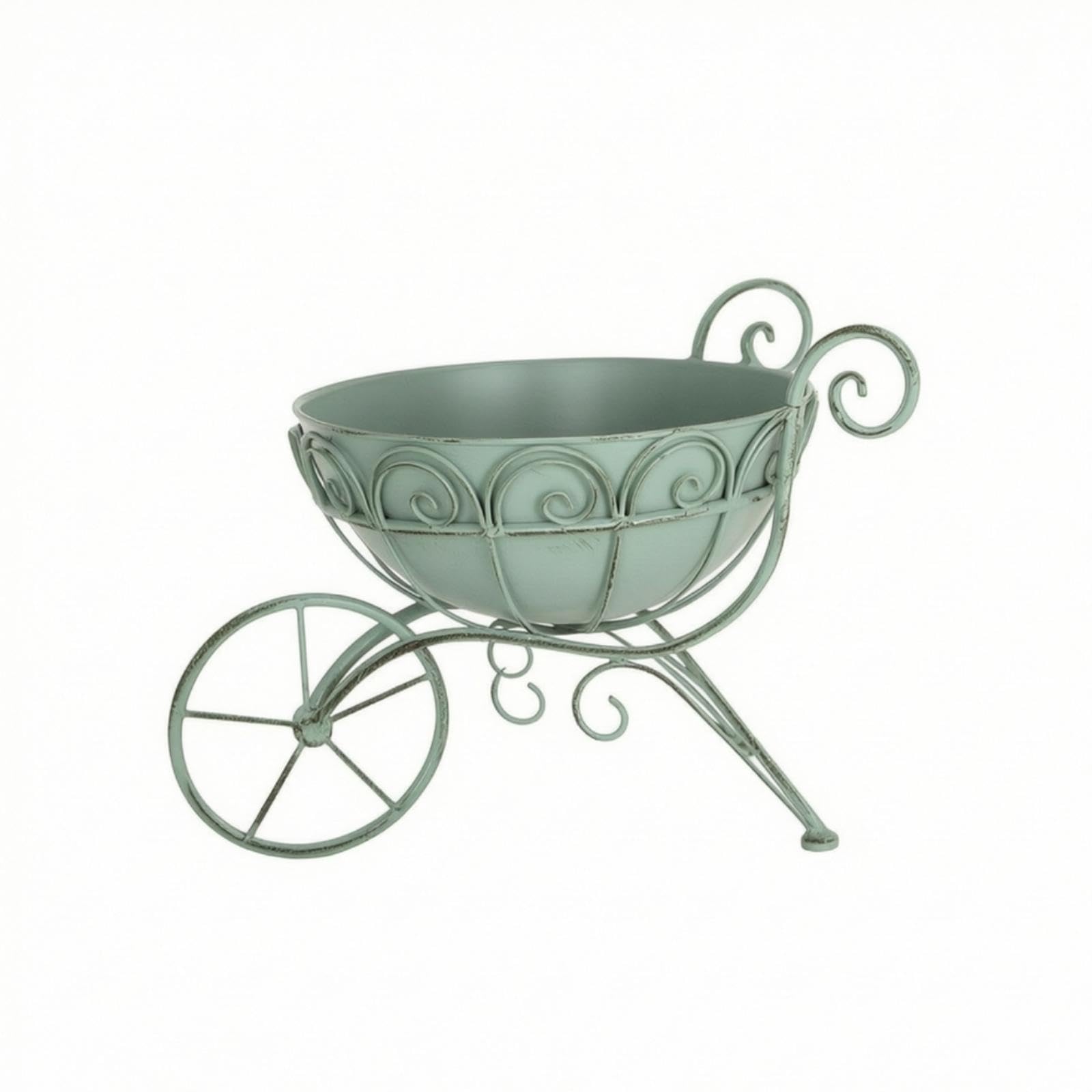 Garden Cart Planter Wire-and-Scroll Metal Planter Pot Holder Decorative Cart Planter Stand for Home Stylists, Gardeners, Patio, Balcony, Porch Green-image-6