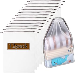 旅行&収納用の大きな透明シューズバッグ12個セット – クリアPVCシューズオーガナイザーポーチ、ドローストリング付き 男女兼用 多目的防塵トラベルアクセサリー、ブラック、透明シューズバッグ
