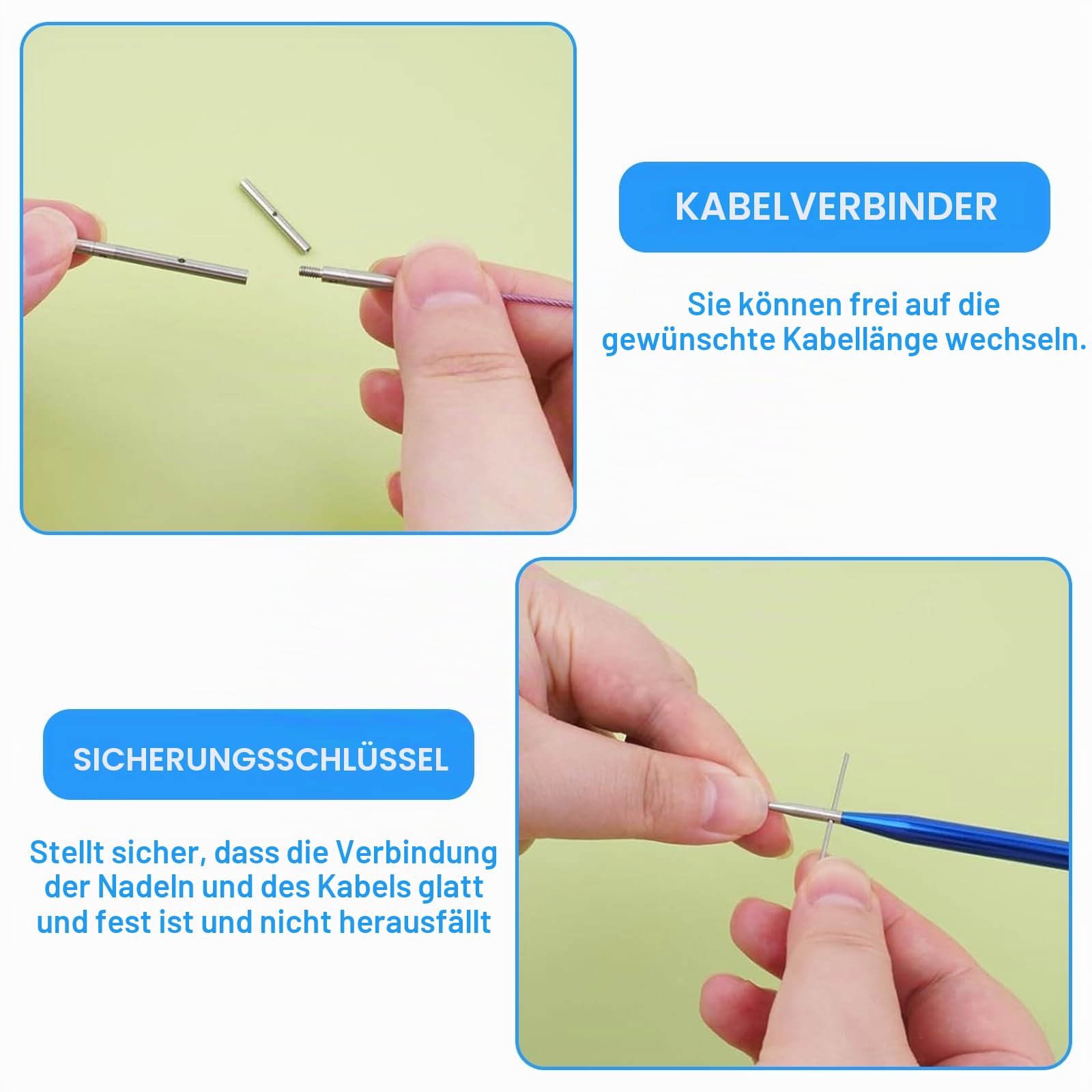 KOSLEOW Rundstricknadeln Set Austauschbar, 13 Paar Wechselnadelspitzen 3,0-10,0mm mit 40/60/80/100cm Rundstricknadel Kabel, Austauschbare Stricknadeln aus Aluminium, Blau, Aufbewahrungstasche