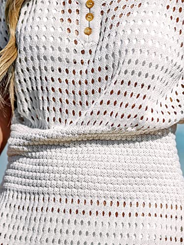 Image of CUPSHE Women Crochet Swim Cover Up Short Sleeve V Neck Bathing Suit Beach Dress Summer Swimwear Coverups