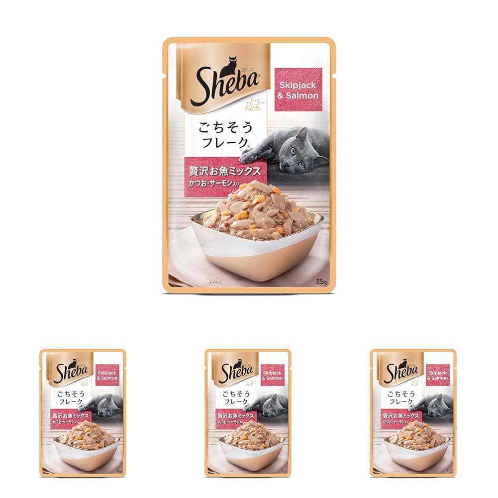 Premium Wet Cat Food for Adult, Fish Mix (Skipjack & Salmon), 35g Pouch (Pack of 4)