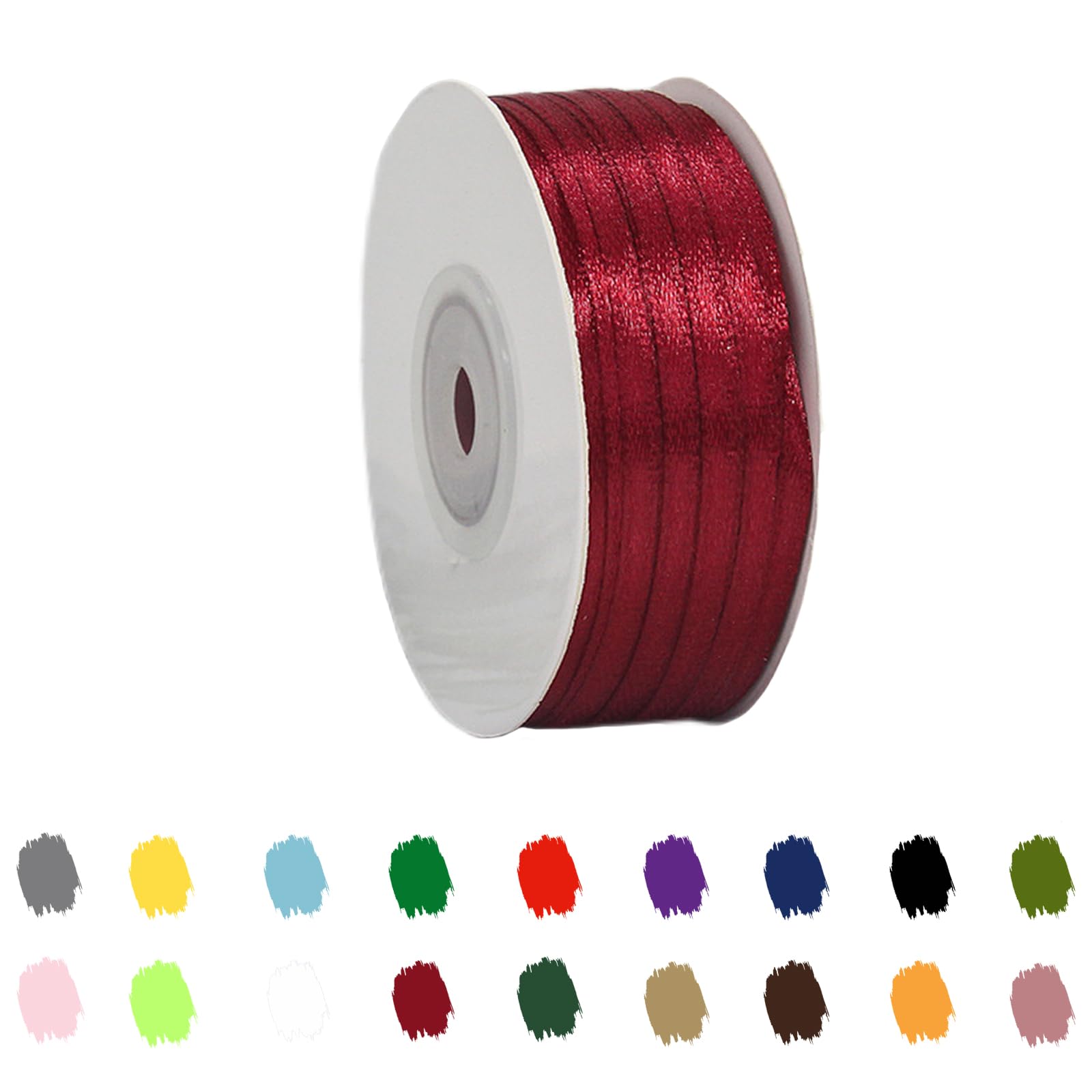 Wine Red Ribbon 3mm for Gift Wrapping 91M,Wine Red Satin Ribbon 3mm Thick for Crafting Cake,Hair Bow,Polyester Ribbon Christmas Decoration,Wedding Car Decor
