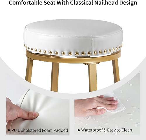 Vista 6 de White & Gold Bar Stools Set of 2 Counter Height 24 Inches Swivel Bar Stools for Kitchen Counter Island Backless Modern Gold Barstools Upholstered