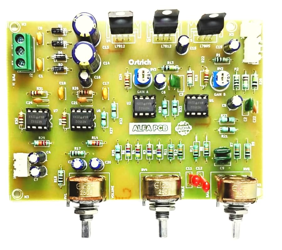Alfapcb Hifi Bass Treble Board with Active Volume and Pre Amp using NE5532 Op Amp ic - Assembled Board-image-20
