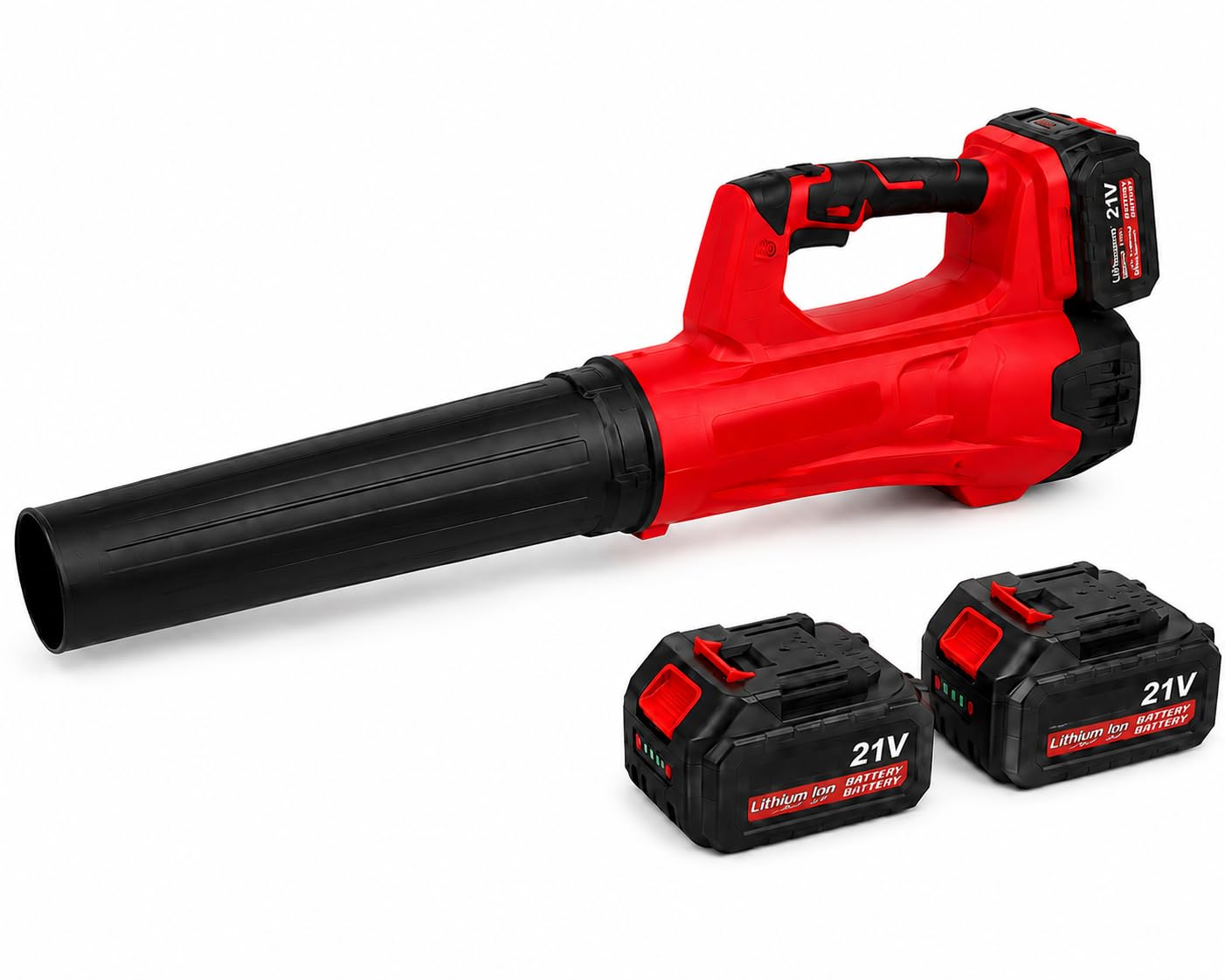 Soffiatore di foglie a batteria da 21 V con 2 batterie da 3000 mAh e caricatore, soffiatore elettrico portatile ad alta potenza, 6 velocità, 2 ugelli per giardino, cortile, garage e officina
