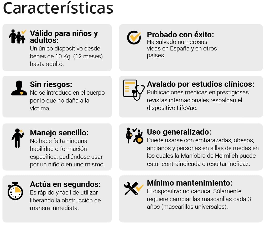 LifeVac® Kit Hogar. Equipo de Primeros Auxilios, Antiatragantamiento para Adultos y Niños, Antiasfixia, Eficacia demostrada salvando numerosas vidas, Incl. 4 Mascarillas
