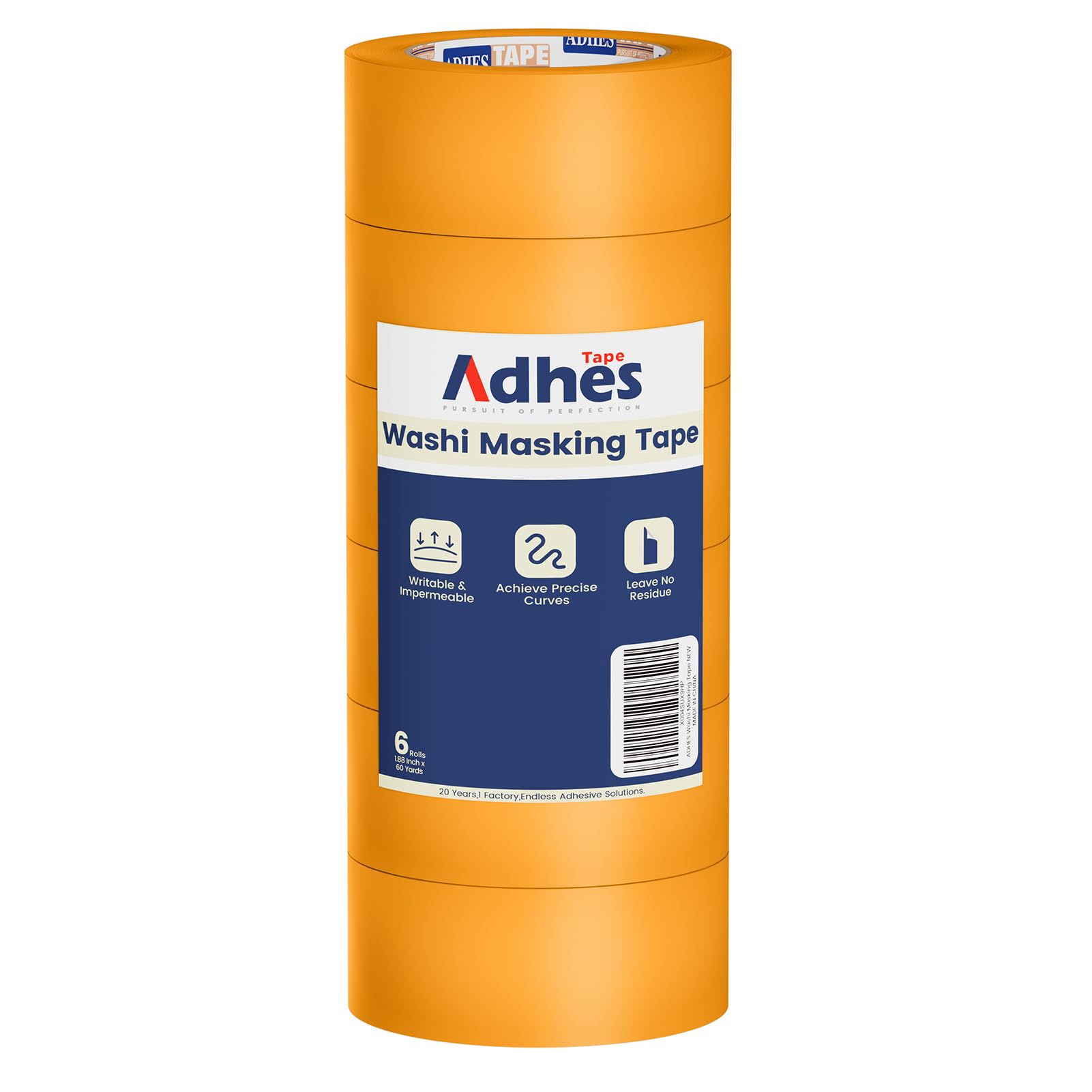 ADHES Cinta de Pintor Anti - UV 15 días, 48 mm x 55 m x 6 rollos Cinta Carrocero Enmascarar Paredes de Precisión Cinta Adhesiva no Deja Residuos para Pintar y Decorar