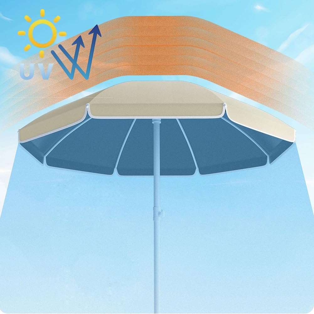 200/220/240/280/300 CM Przenośny parasol tarasowy, parasol plażowy ze stalowym słupem Ø28mm/32mm, 50+ ochronny parasol zewnętrzny do ogrodowego basenu balkonowego