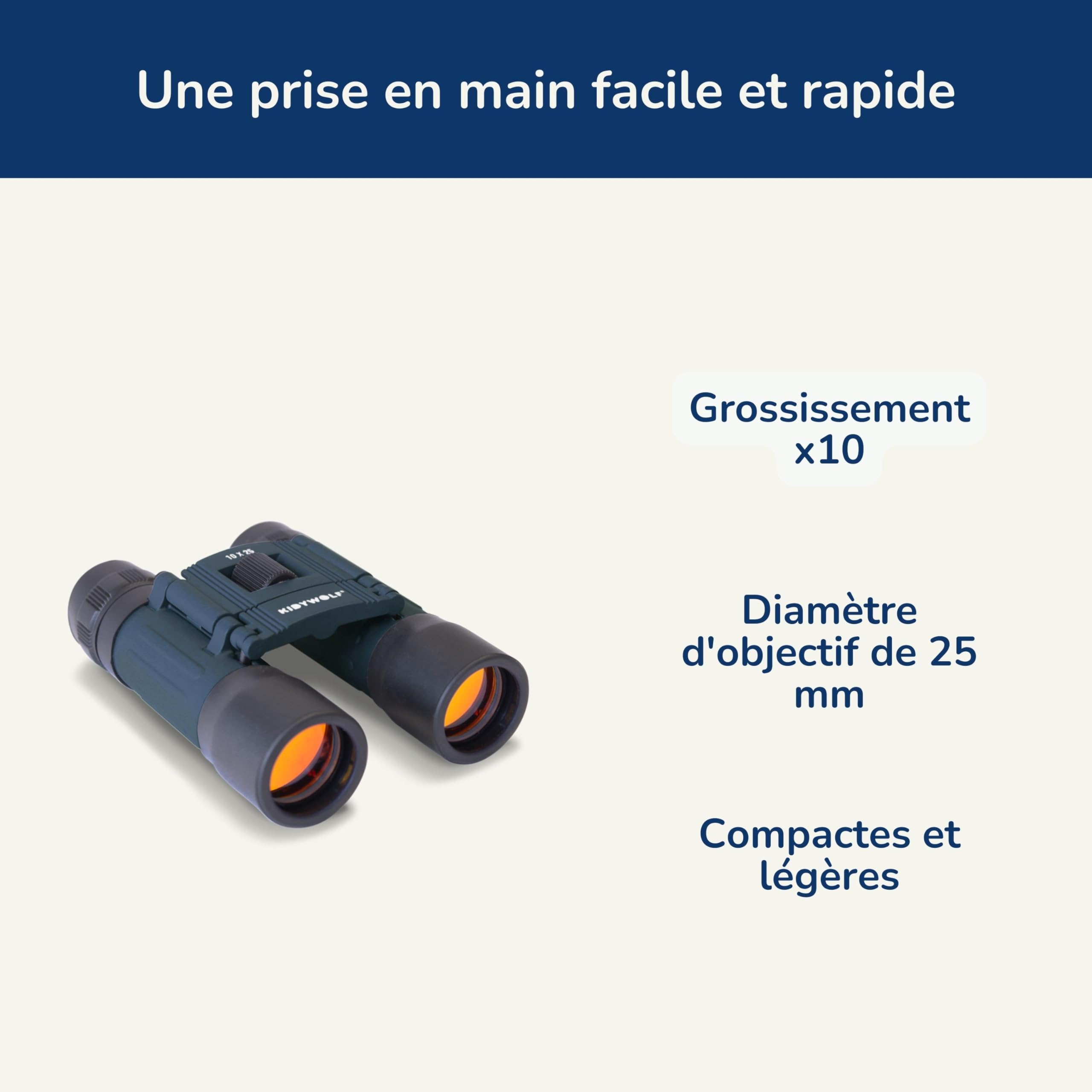 KIDYWOLF - KIDYBINOCULAR Bleu - Jumelles Enfant Compactes x10 - Kit Explorateur avec Boussole et Étui - Jeu d'Observation Nature dès 5 Ans