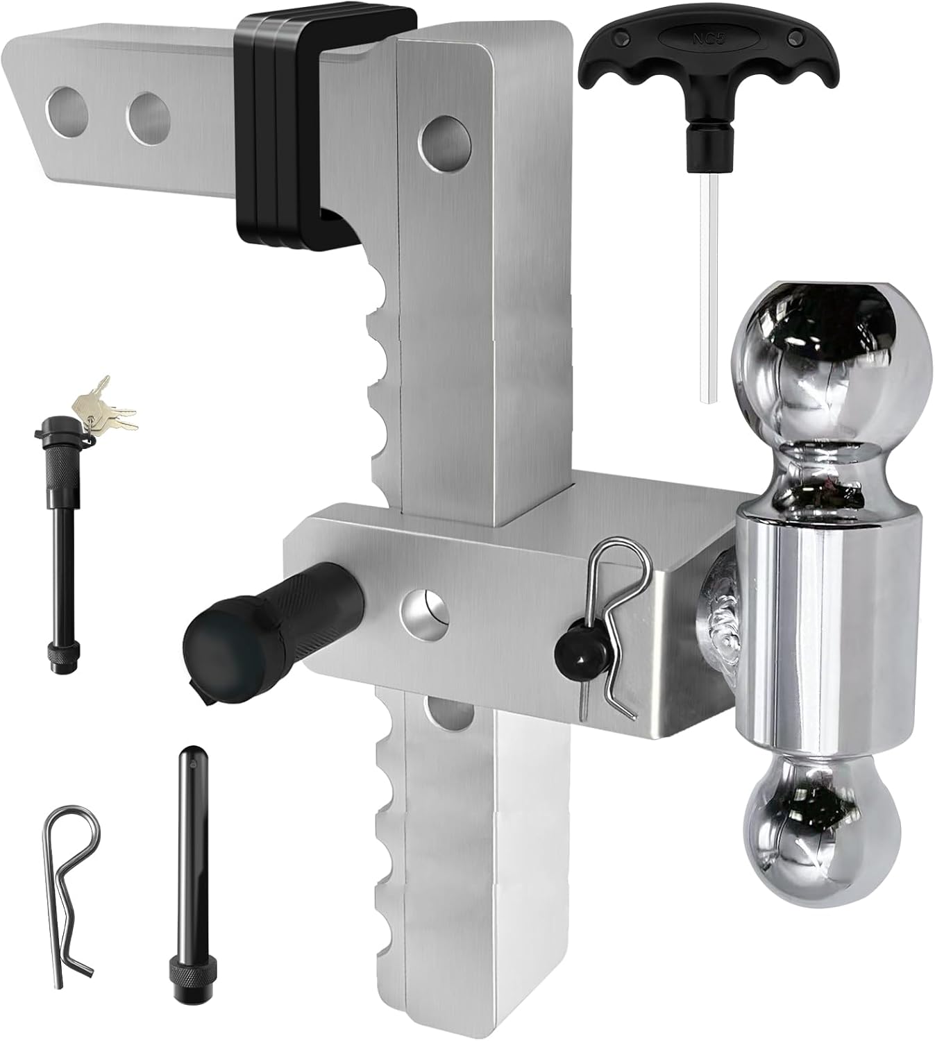 2 Inch Receiver Hitch Tri-Ball 2 inch Ball Hitch Tow Hitches Trailer Hitch with 10-Inch Drop/Rise-Aluminum Trailer Hitch Ball Tow Hitch Fits for Truck (12,500 LBS GTW)