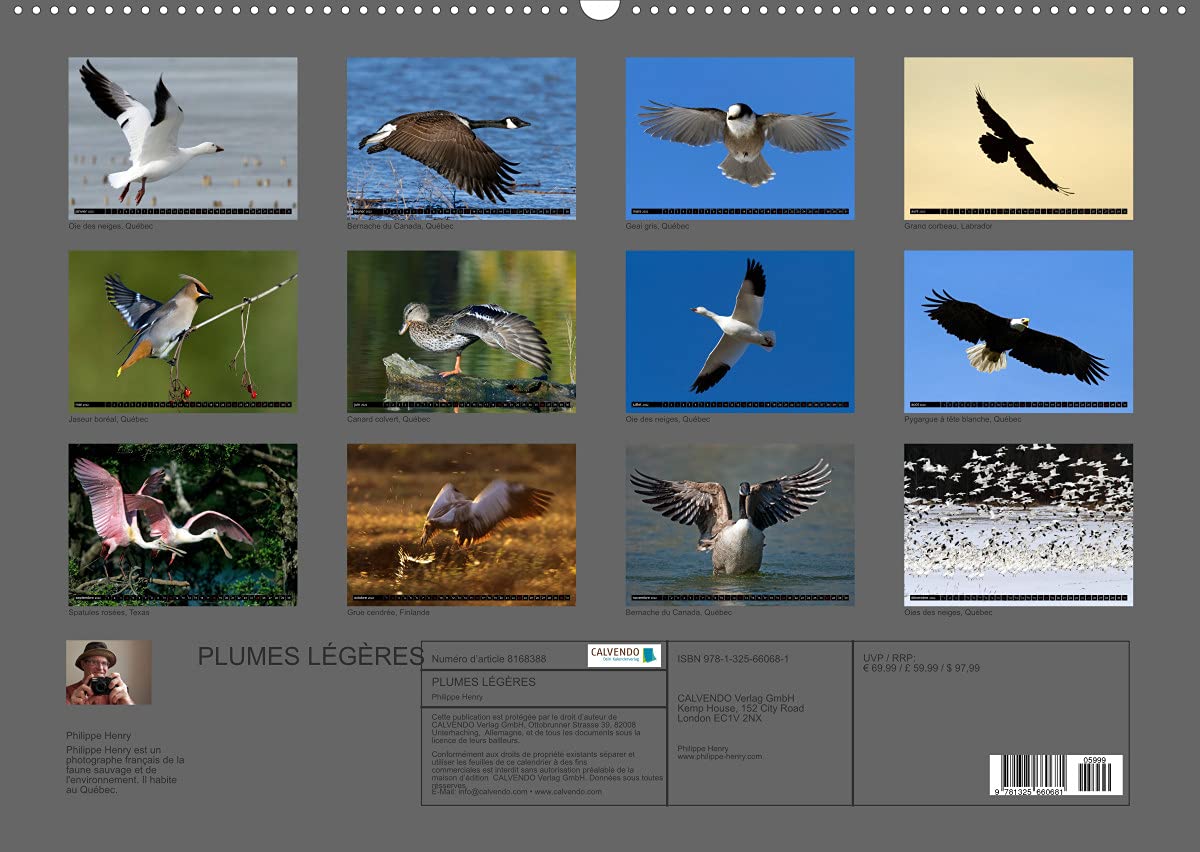 PLUMES LÉGÈRES. Oiseaux du Monde (Premium, hochwertiger DIN A2 Wandkalender 2022, Kunstdruck in Hochglanz): Treize photos d'oiseaux en action, ... Henry (Calendrier mensuel, 14 Pages )