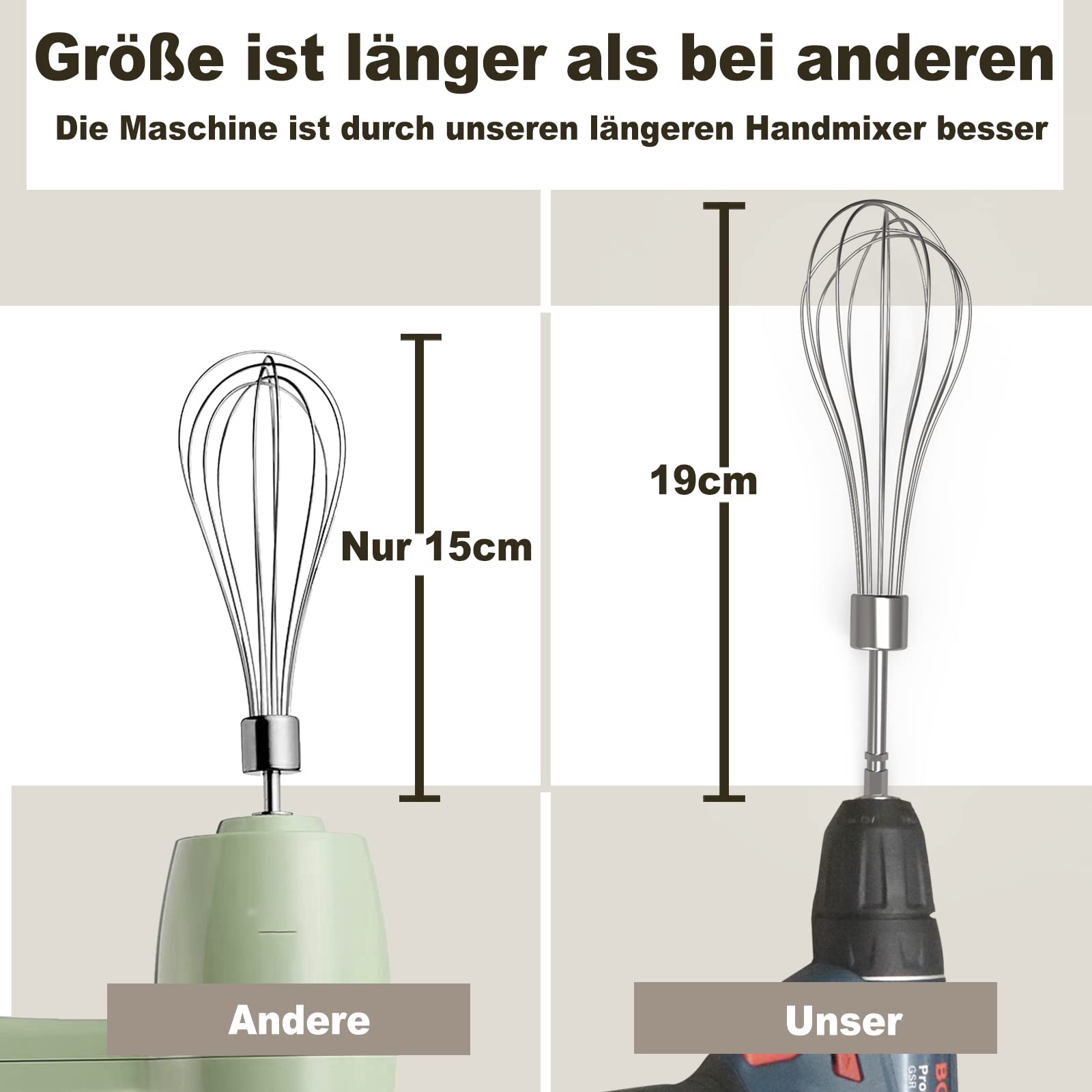 Juego de 3 accesorios mezcladores de mano para taladro eléctrico, juego de accesorios de mano de acero inoxidable de 7.5 pulgadas para taladro eléctrico apto para lavavajillas (1 batidor, 1 ganchos de masa, 1 batidor de globos) 5