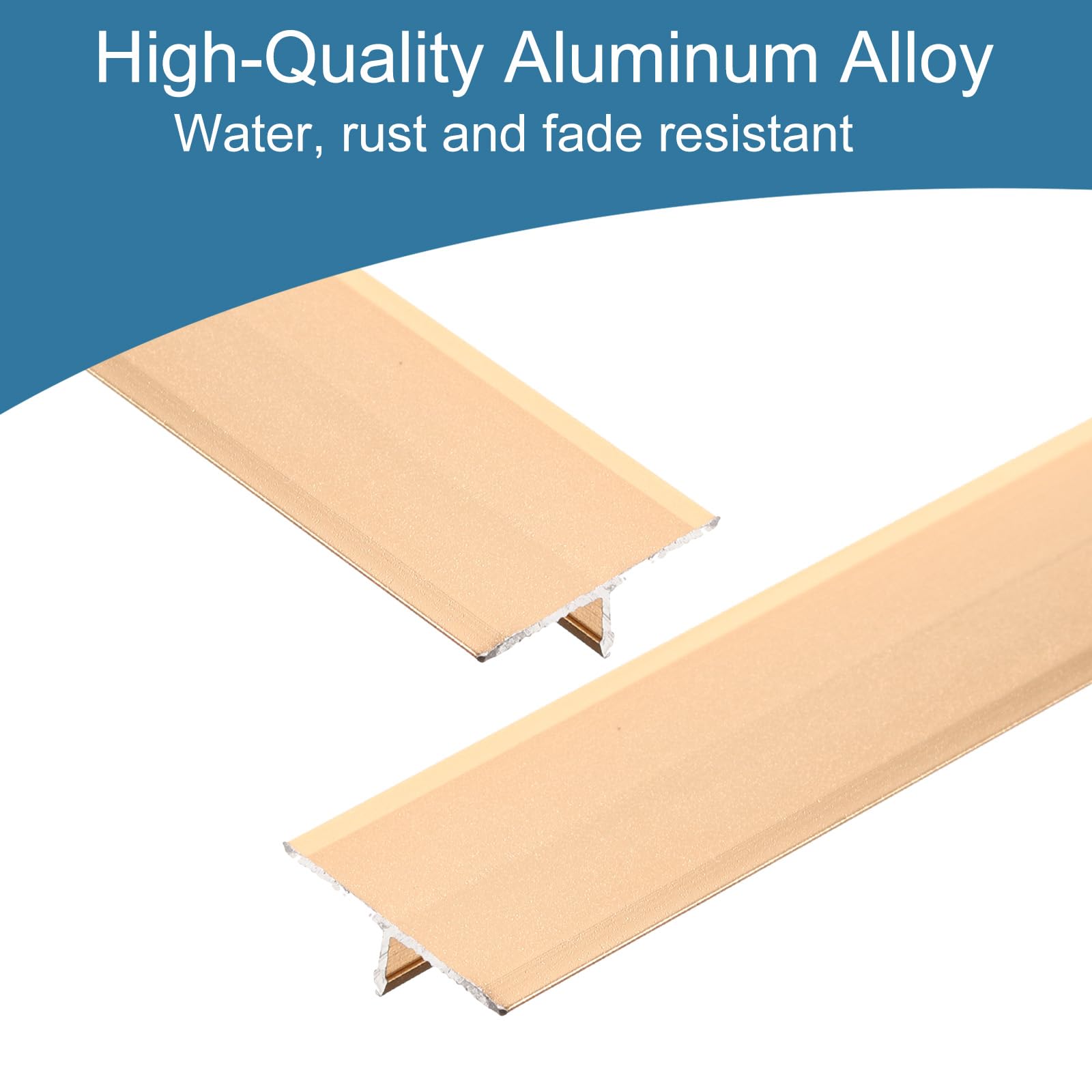 QUARKZMAN 3 Pz Moldura Transición Para Suelo Aluminio En Forma T, 0.8"x3 Pies Moldura Transición Para Puertas, Suelo Laminado, Unión Huecos Entre Tablillas Suelo Laminado, Color Dorado