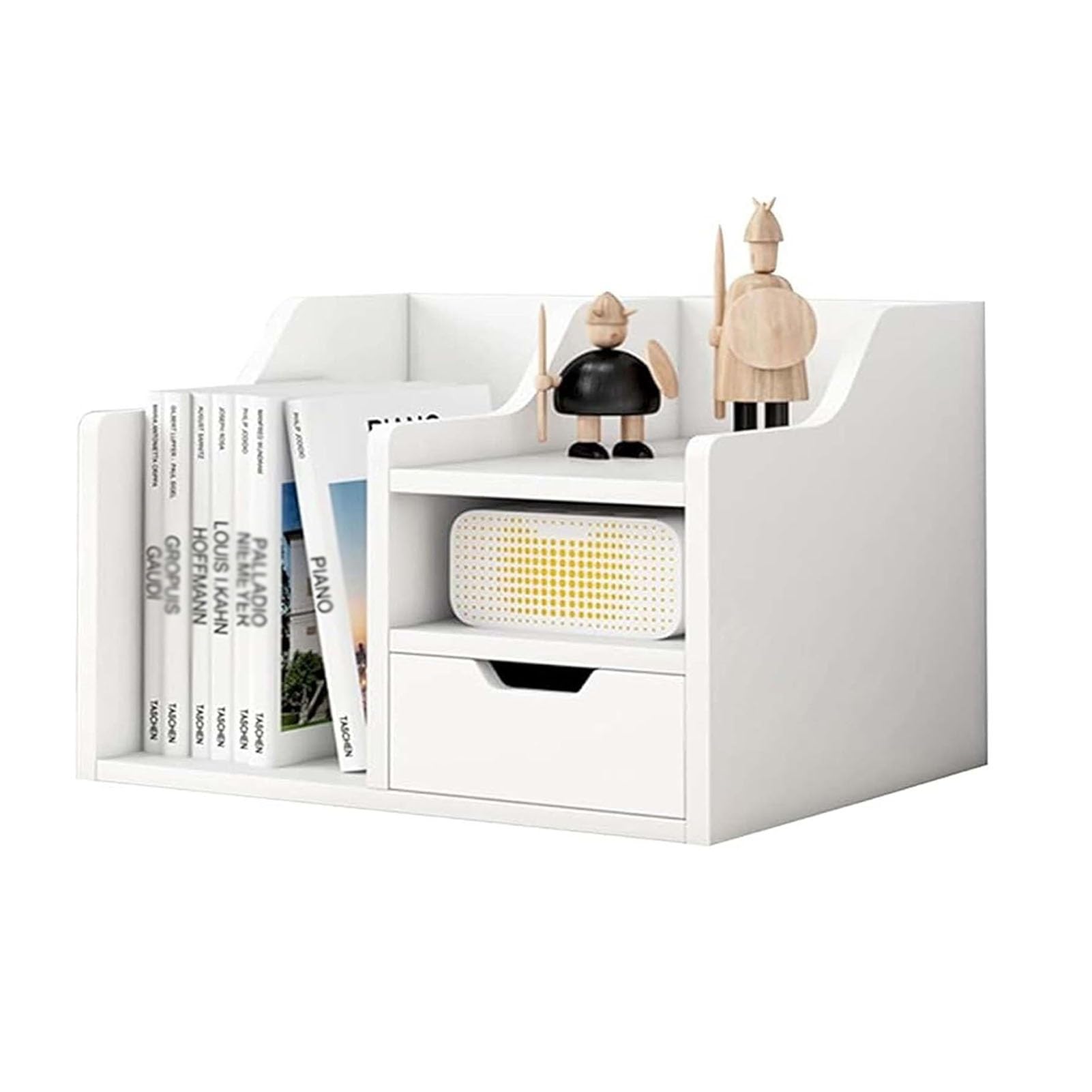 JOUFNING Countertop Hutch Bookshelf - Desk Tidy Storage Organiser Holder, Sorter Simple Multi-layer Storage Rack, Home Office Desk Bookcase, for Books, Ornaments, Decorations(White)