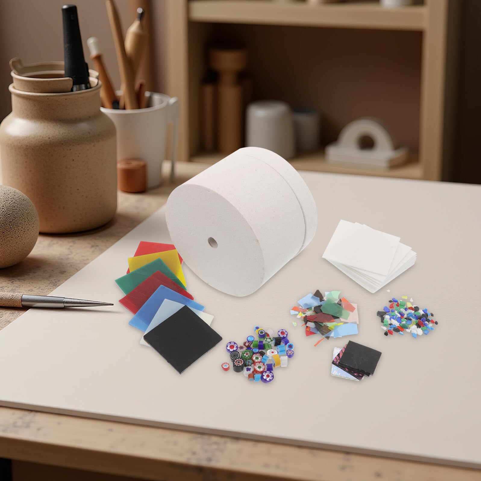 Tofficu Kit Horno de Microondas para Fusión de Vidrio 6 Piezas, Mini Horno para Cerámica, Resistente y Seguro, Accesorios para Manualidades y Creación de Joyas en Casa