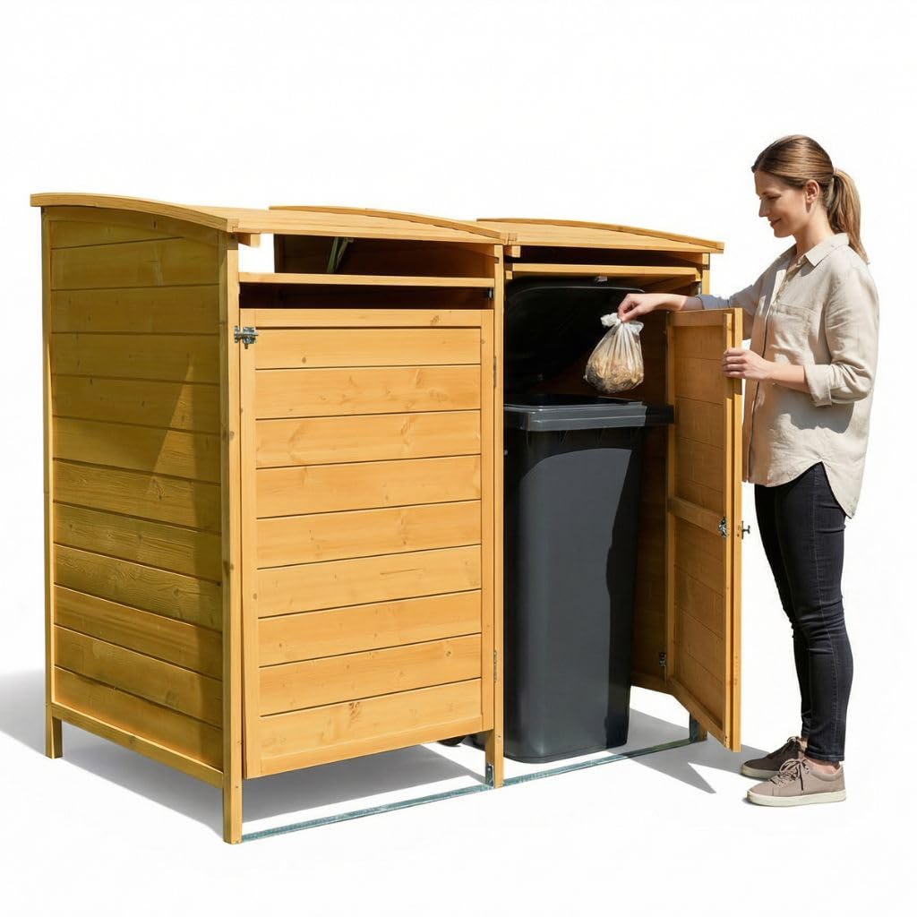 Melko Cache-poubelle 240 l en bois 140 x 85 x 127 cm avec paroi arrière